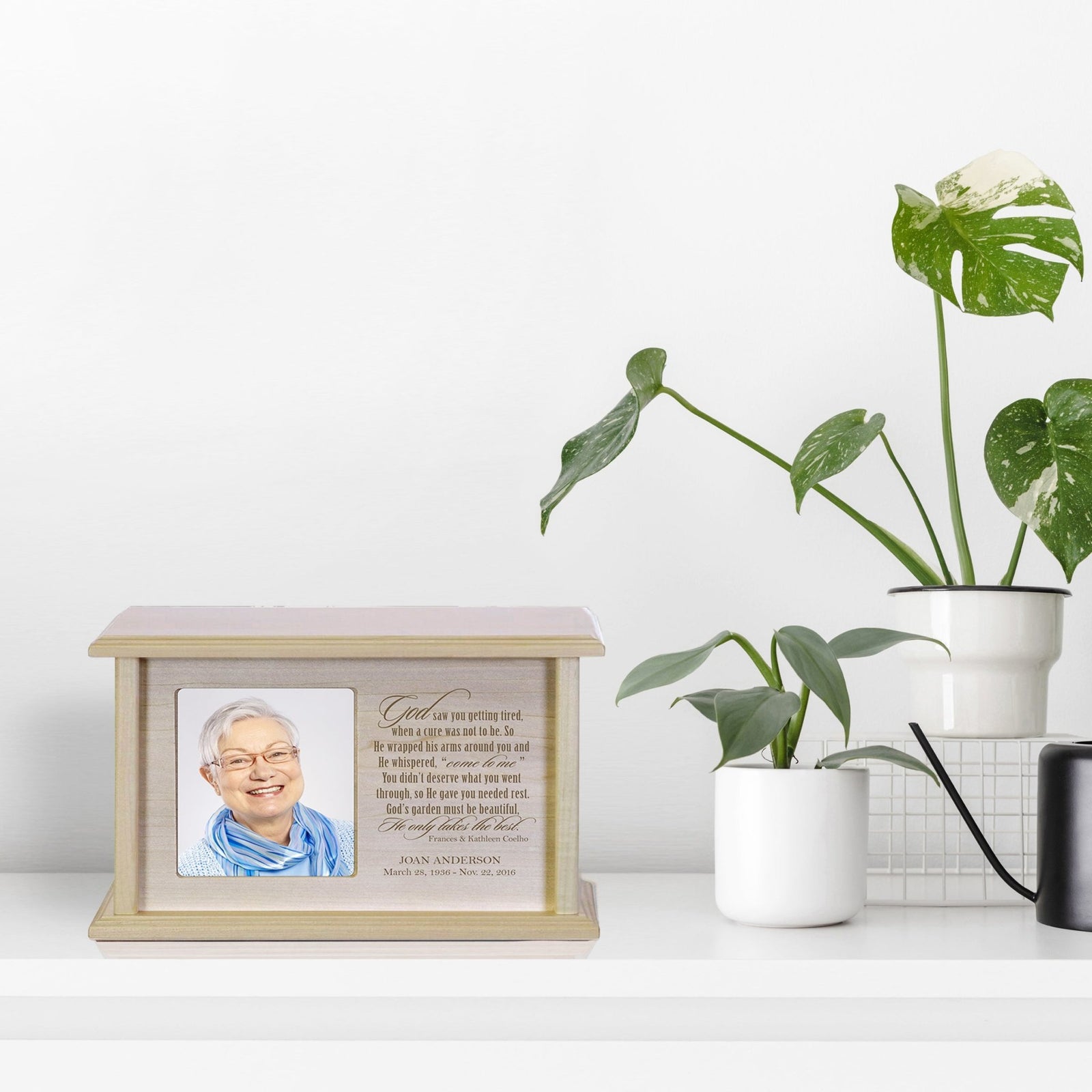 Custom Engraved Memorial Photo Urn for Human Ashes - God Saw You Getting Tired - LifeSong Milestones