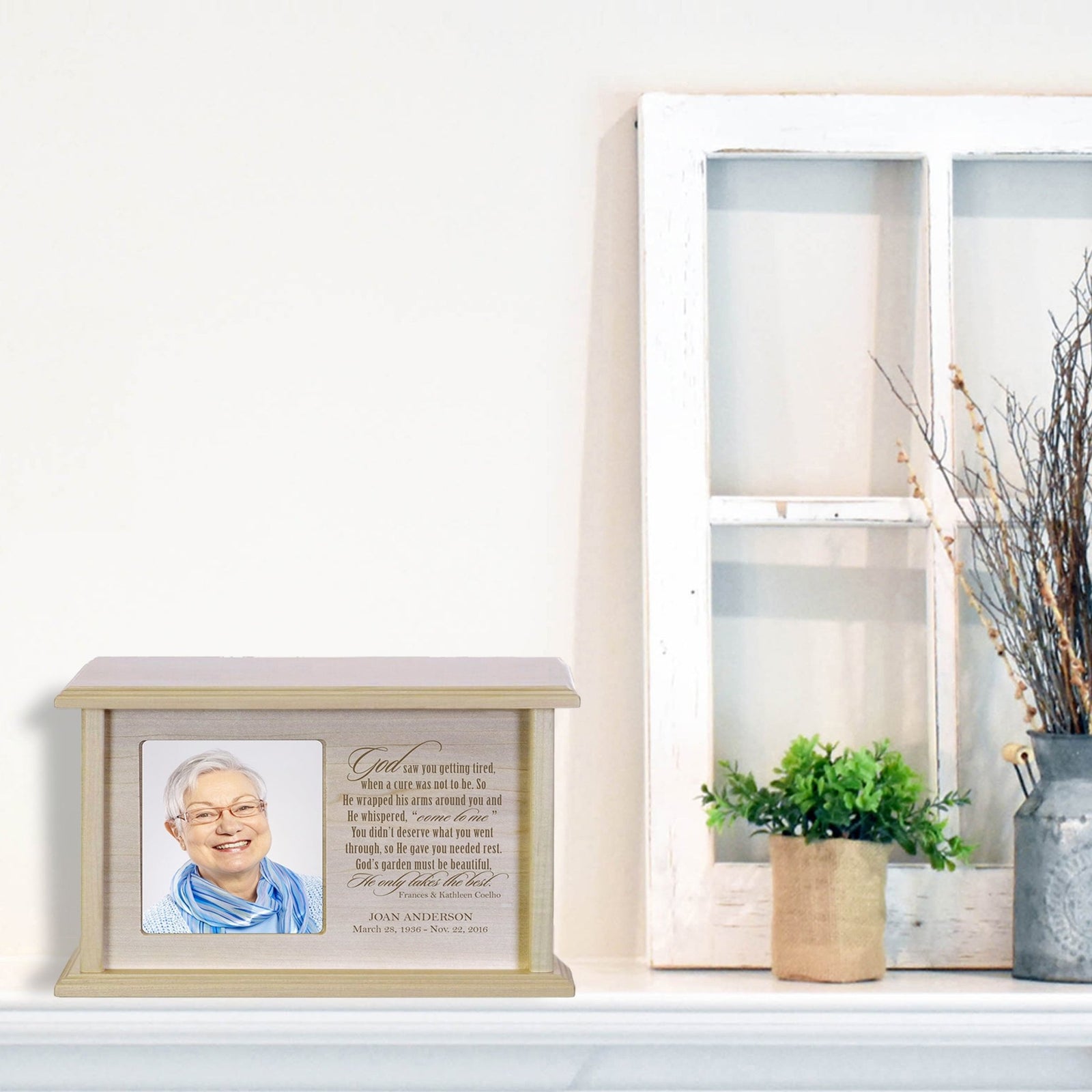 Custom Engraved Memorial Photo Urn for Human Ashes - God Saw You Getting Tired - LifeSong Milestones