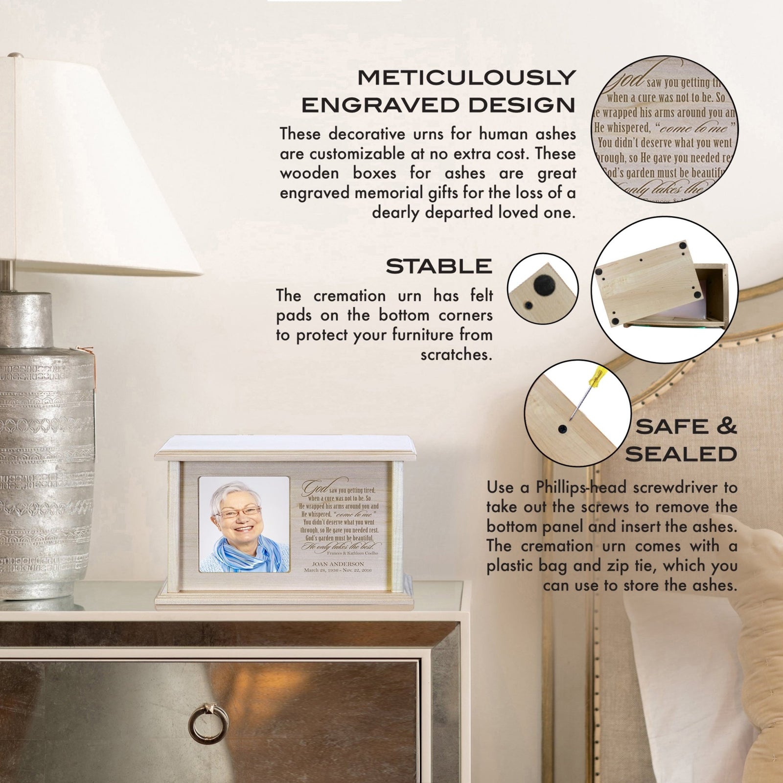 Custom Engraved Memorial Photo Urn for Human Ashes - God Saw You Getting Tired - LifeSong Milestones