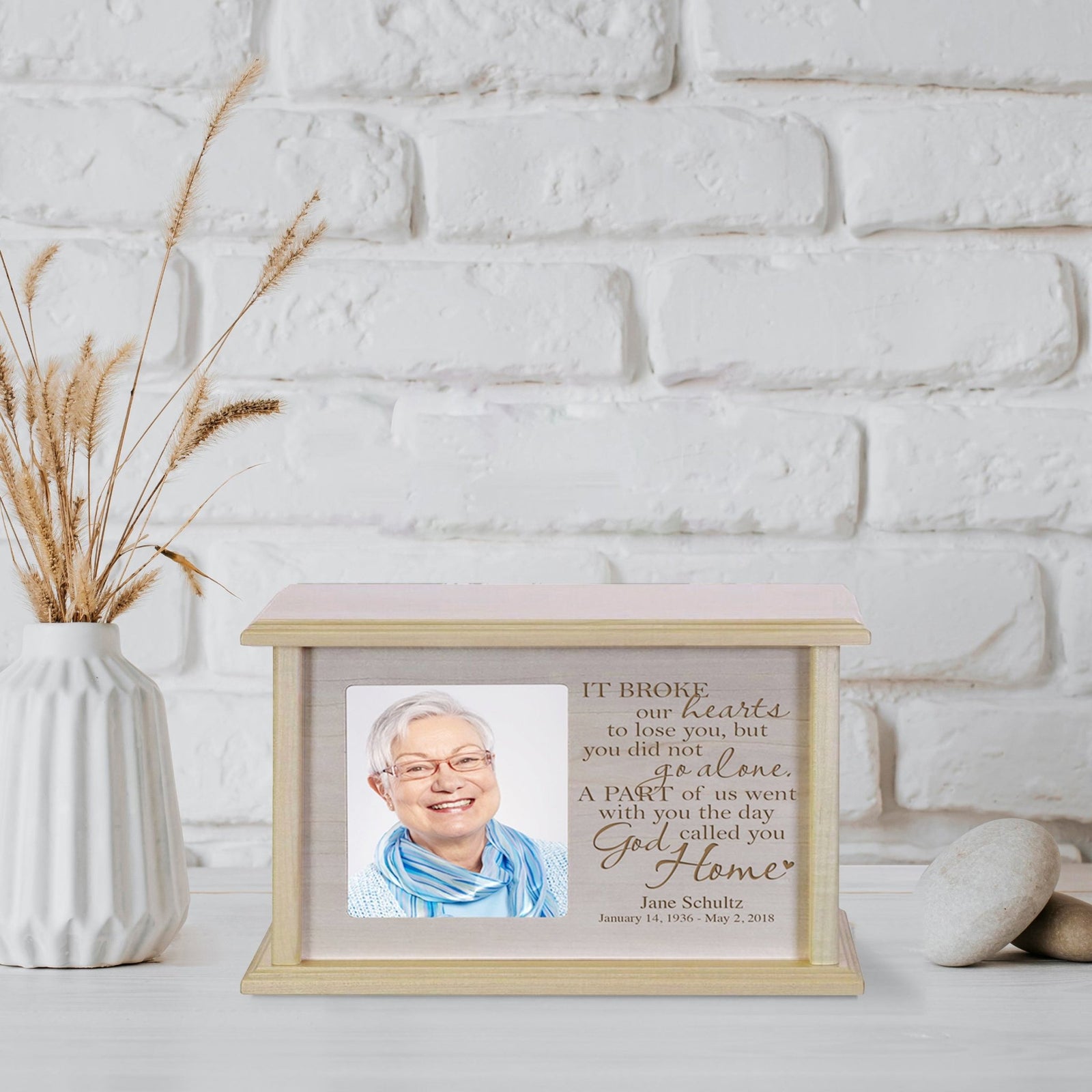 Custom Funeral Engraved Photo Cremation Urn Box Bereavement Gift - It Broke Our Hearts - LifeSong Milestones