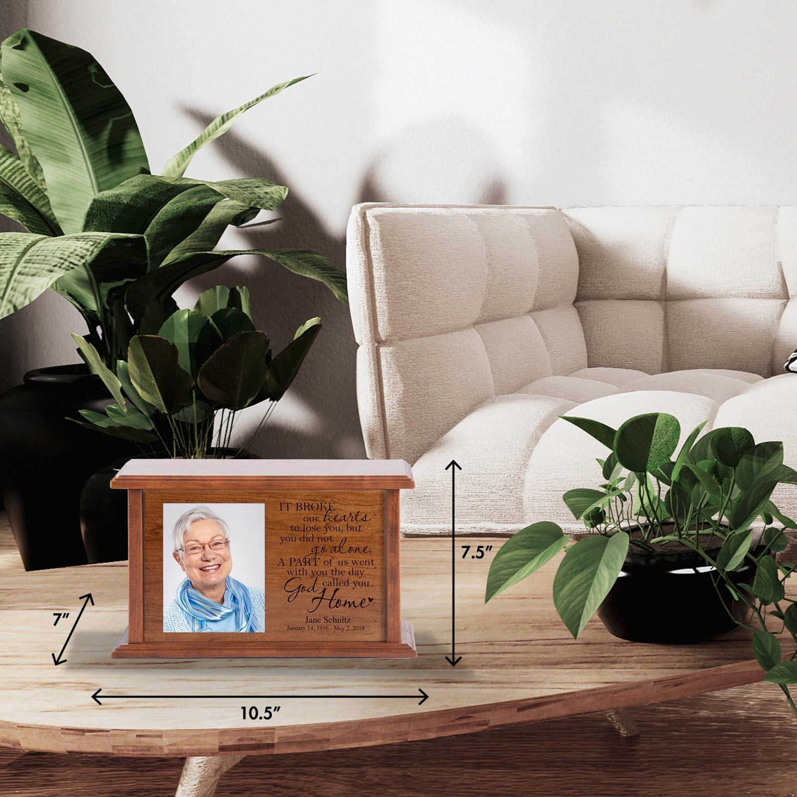 Custom Funeral Engraved Photo Cremation Urn Box Bereavement Gift - It Broke Our Hearts - LifeSong Milestones