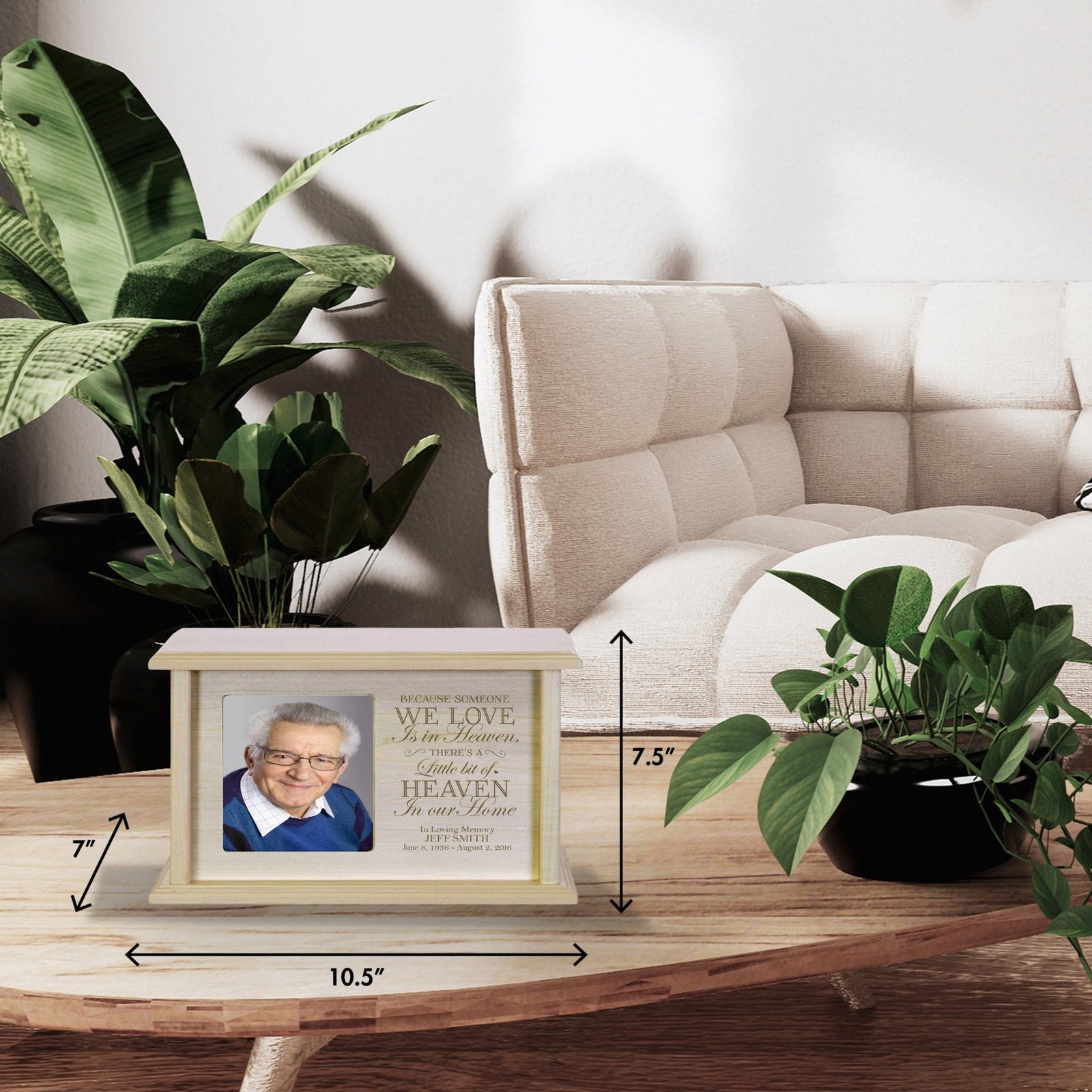Custom Wooden Memorial Photo Urn for Human Ashes - Because Someone We Love - LifeSong Milestones