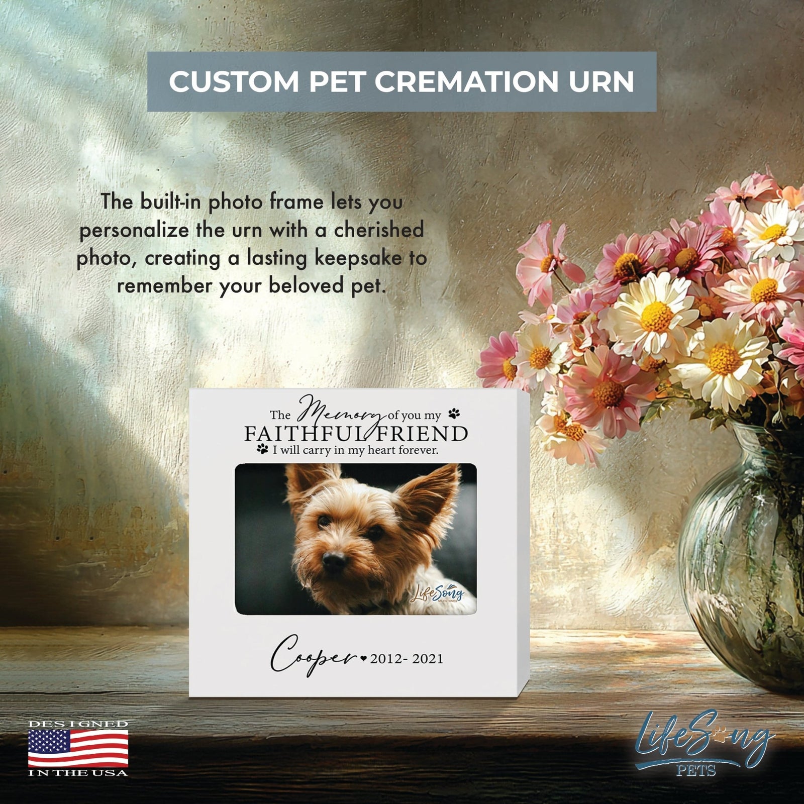 Custom Wooden Pet Urn with Photo Frame – A Loving Tribute to Your Pet - My Faithful Friend - LifeSong Milestones