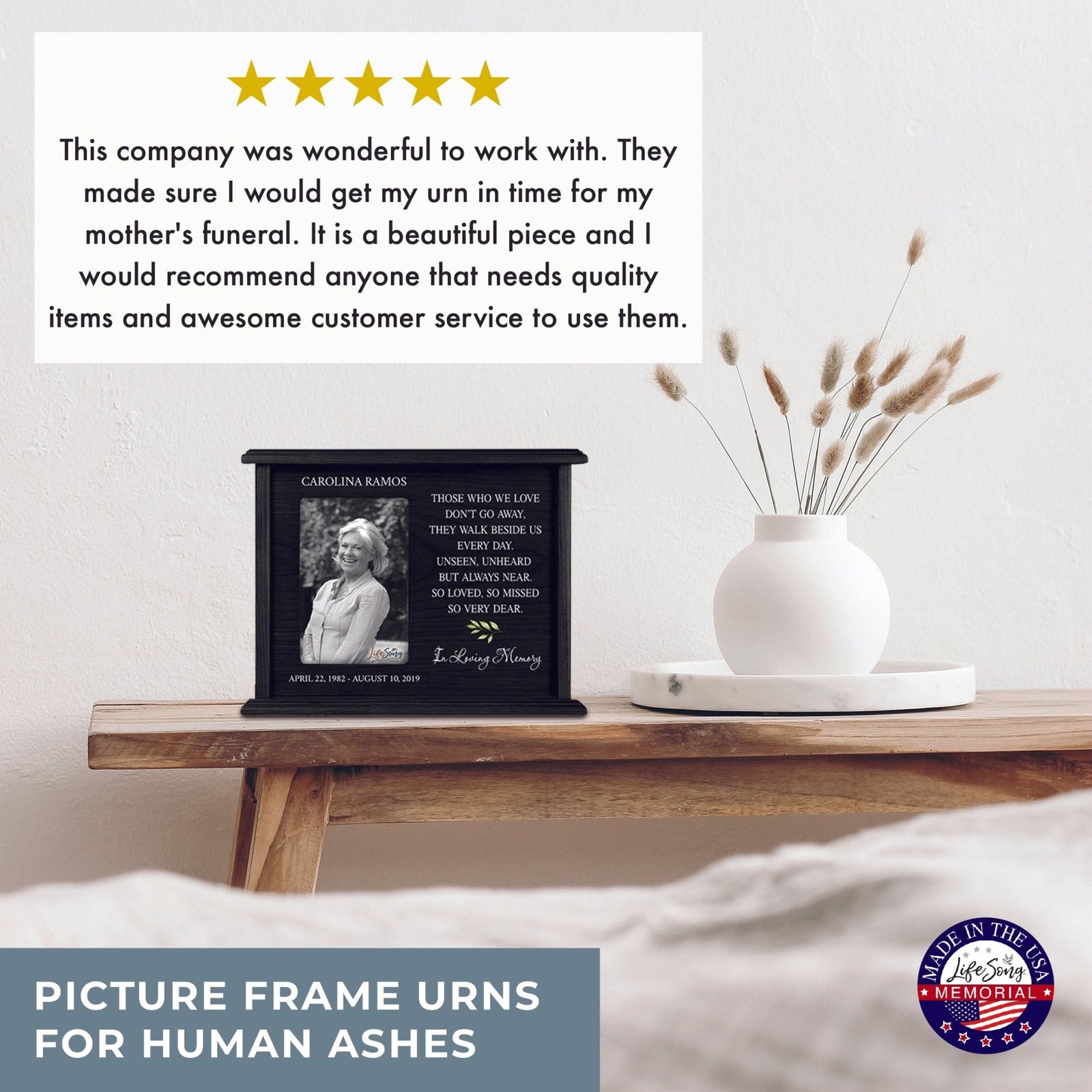 Custom Wooden Urns for Human Ashes with Photo Frame| Memorial Picture Cremation Urn Box holds Adult male and Female AshAsh - Those Who We Love - LifeSong Milestones