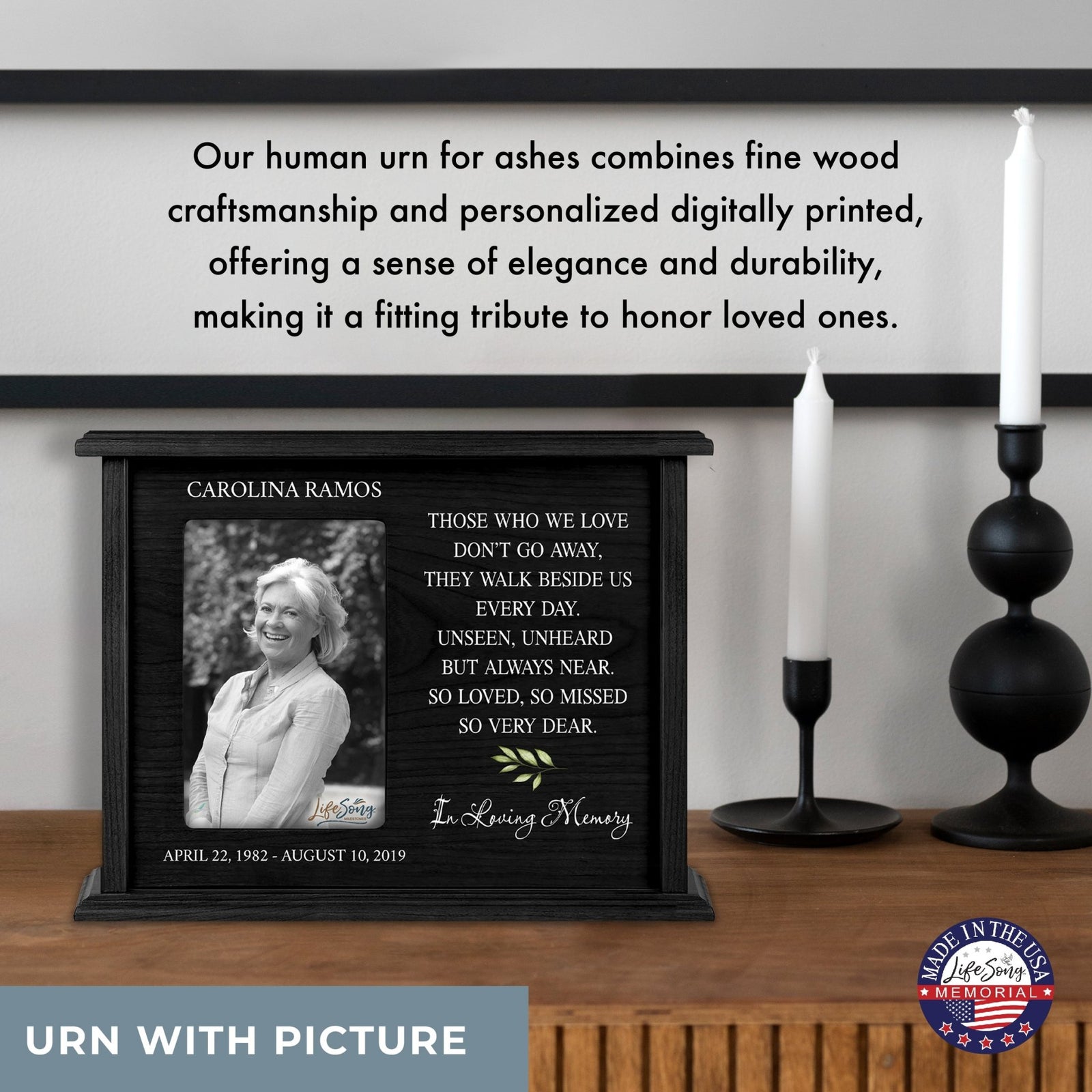 Custom Wooden Urns for Human Ashes with Photo Frame| Memorial Picture Cremation Urn Box holds Adult male and Female AshAsh - Those Who We Love - LifeSong Milestones