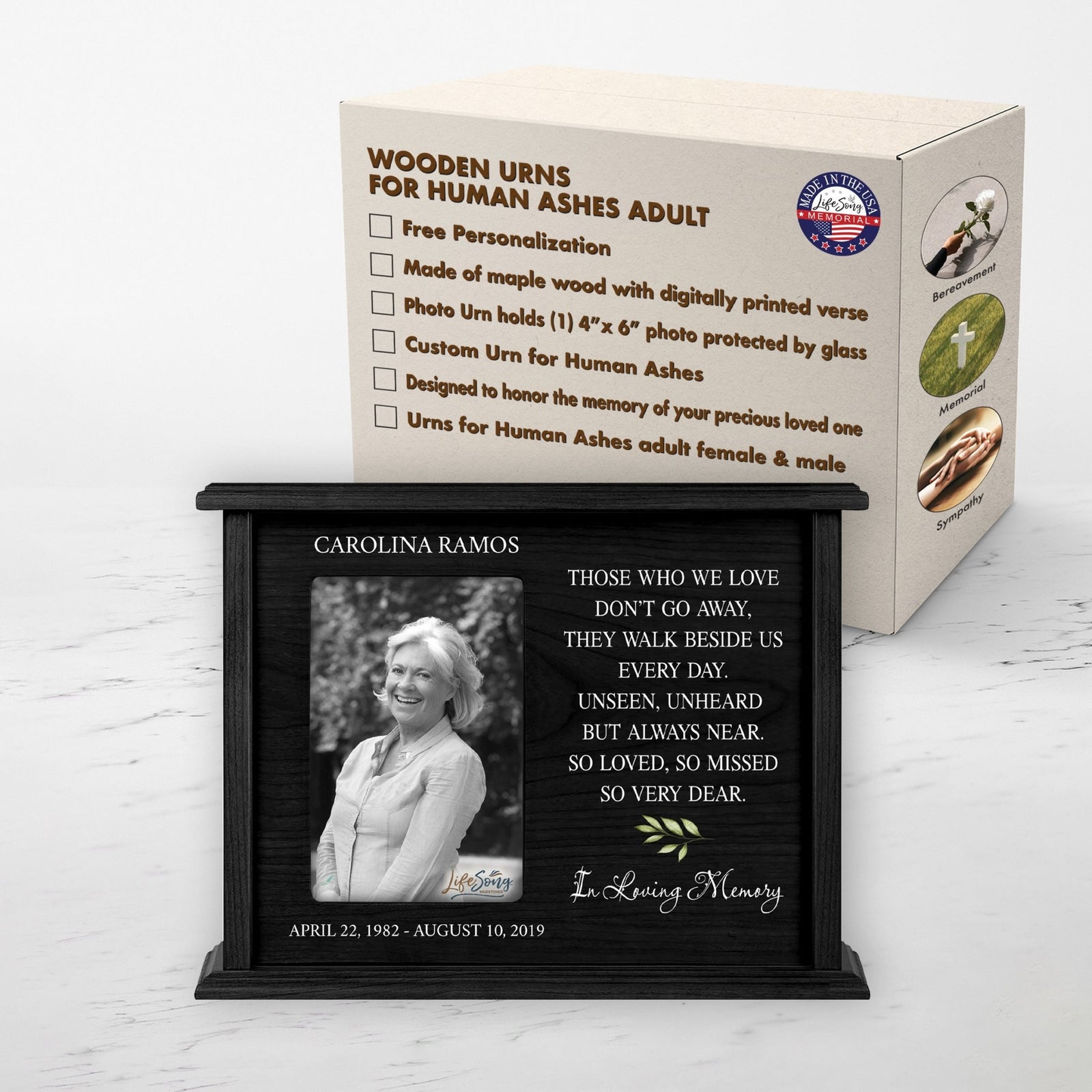 Custom Wooden Urns for Human Ashes with Photo Frame| Memorial Picture Cremation Urn Box holds Adult male and Female AshAsh - Those Who We Love - LifeSong Milestones