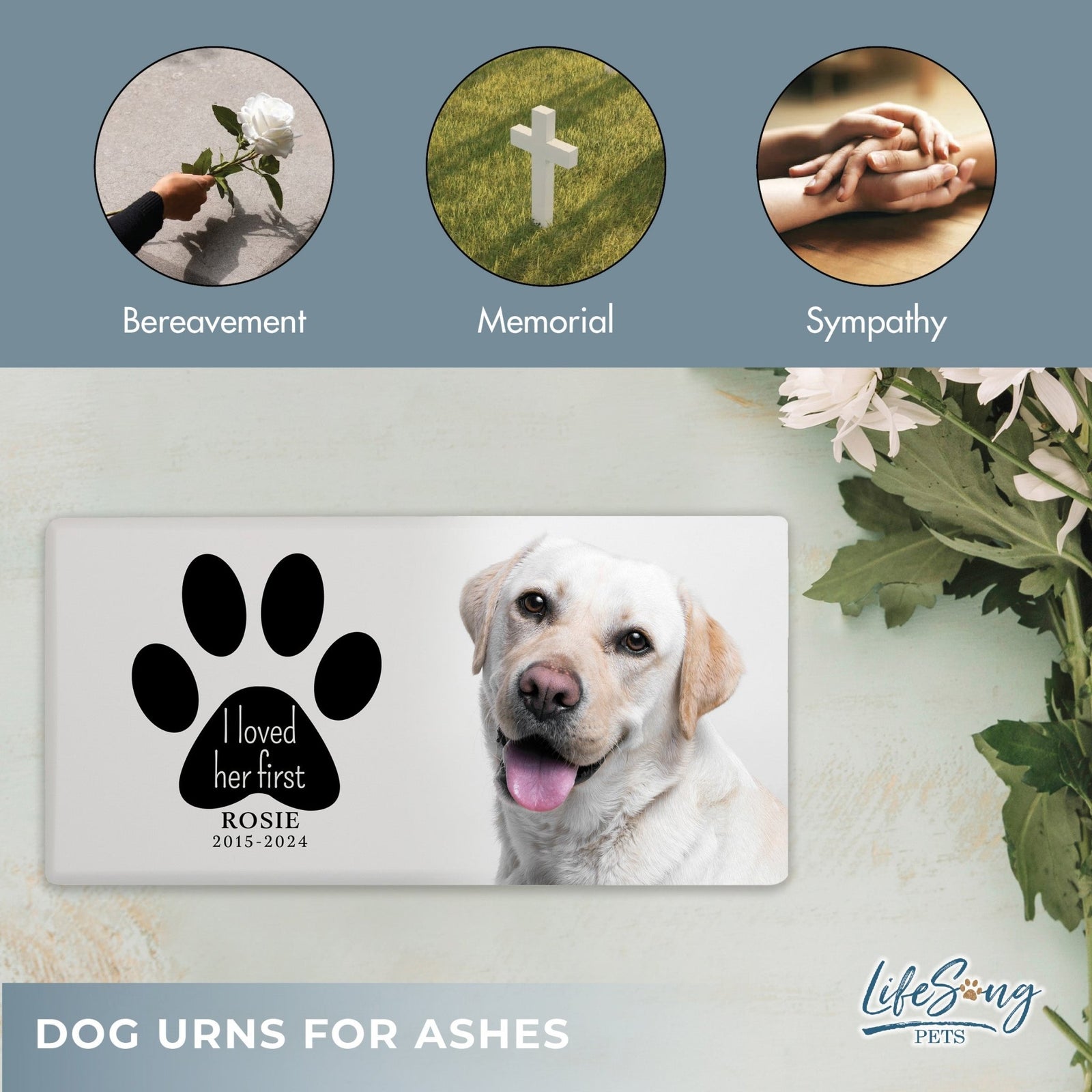 Dog Memorial Urn for Ashes – Custom Bereavement Gift for Dog Lovers - I Loved Her First - LifeSong Milestones