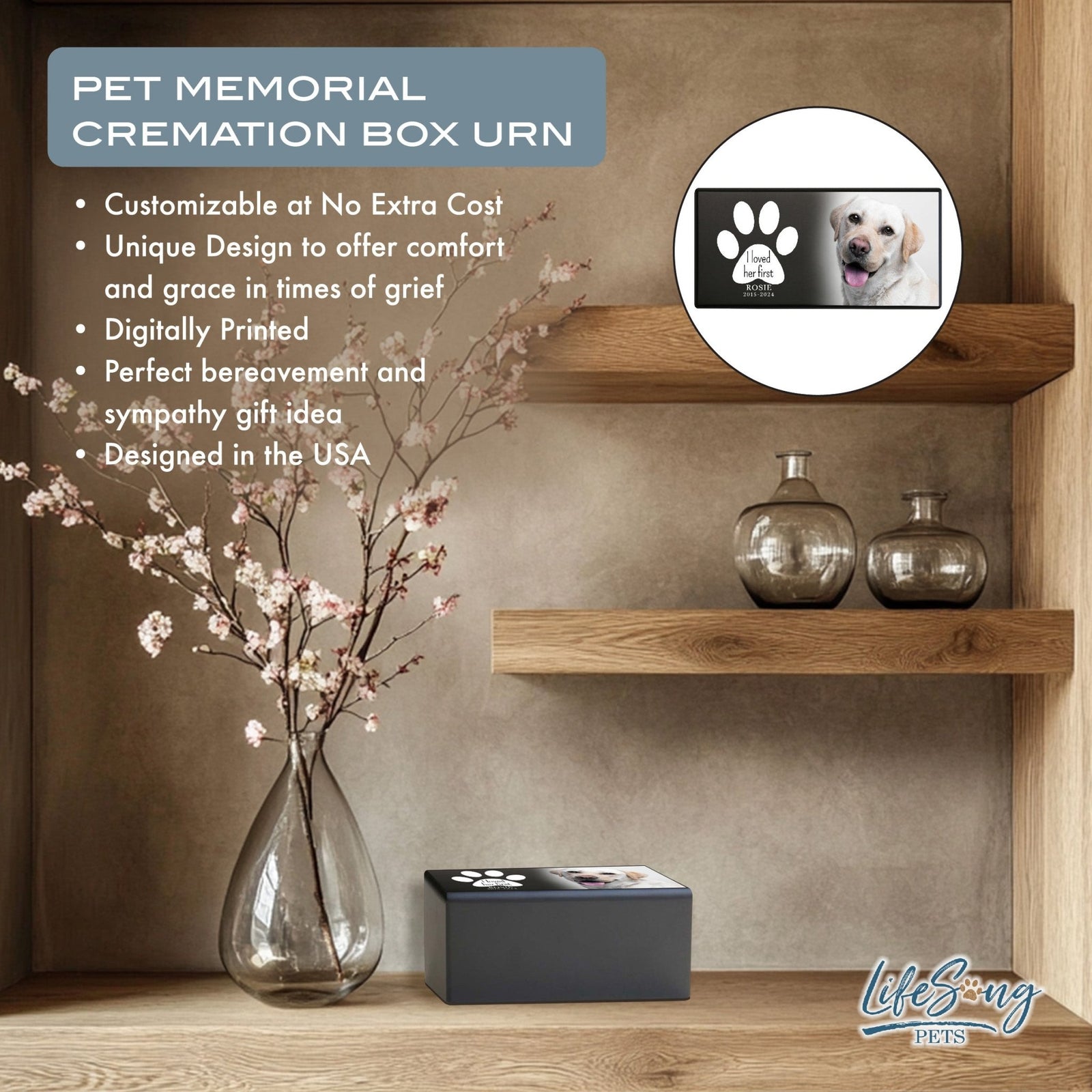 Dog Memorial Urn for Ashes – Custom Bereavement Gift for Dog Lovers - I Loved Her First - LifeSong Milestones