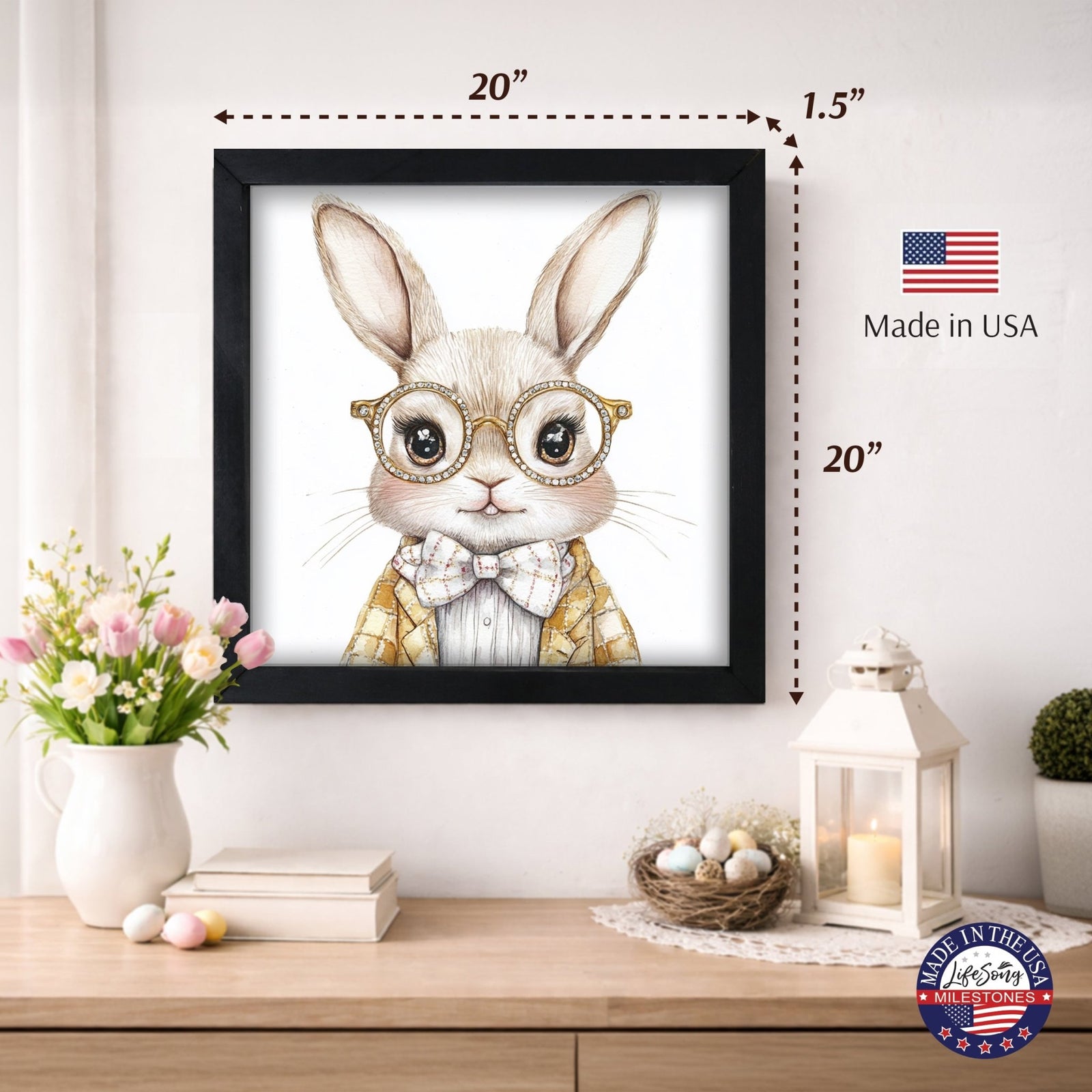 Easter Bunny Wall Art 20x20 — Handcrafted Framed Wood Sign | Spring Home Décor Gift for Her - LifeSong Milestones