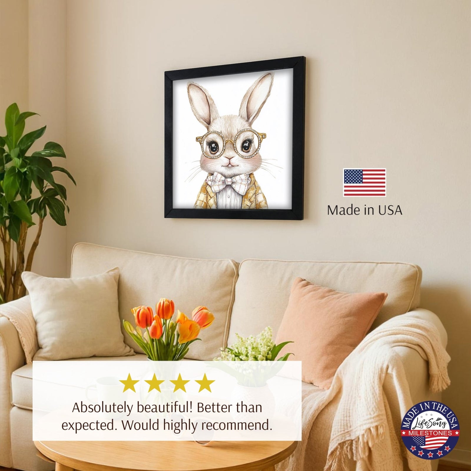 Easter Bunny Wall Art 20x20 — Handcrafted Framed Wood Sign | Spring Home Décor Gift for Her - LifeSong Milestones