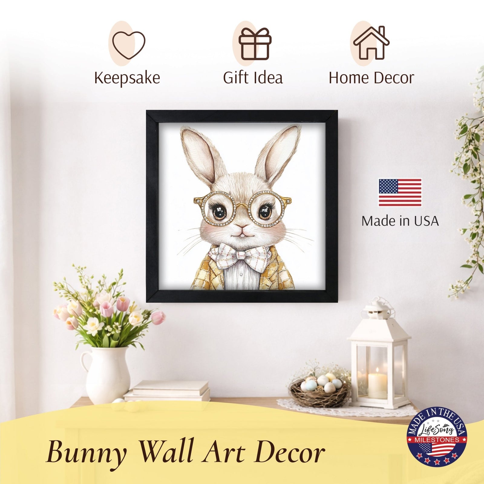 Easter Bunny Wall Art 20x20 — Handcrafted Framed Wood Sign | Spring Home Décor Gift for Her - LifeSong Milestones