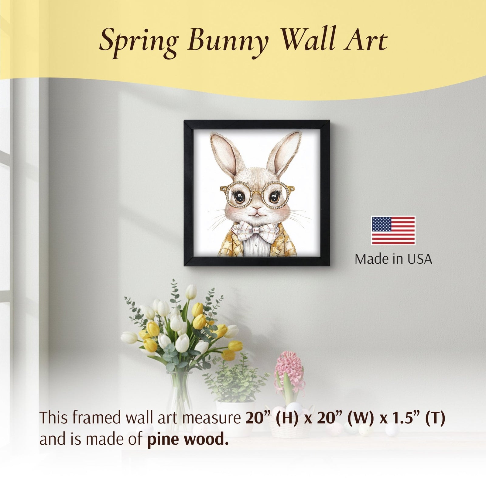 Easter Bunny Wall Art 20x20 — Handcrafted Framed Wood Sign | Spring Home Décor Gift for Her - LifeSong Milestones