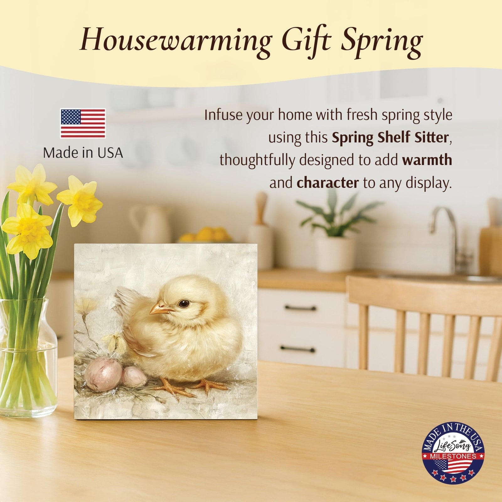 Easter Chick Shelf Sitter 5x5 — Square Birch Wood Spring Décor for Tiered Tray | 2 Designs - LifeSong Milestones