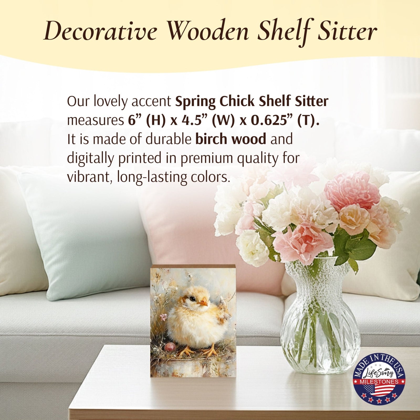 Easter Chick Shelf Sitter — USA-Made Wood Spring Décor for Mantel & Shelf - LifeSong Milestones