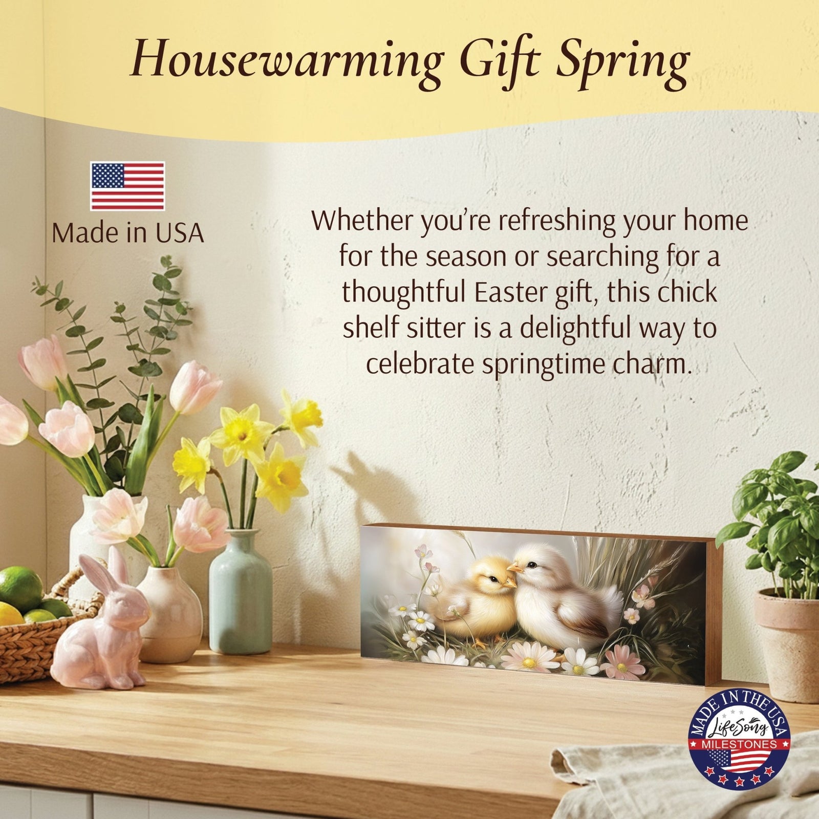 Easter Chick Shelf Sitter — USA-Made Wood Spring Décor for Mantel & Shelf - LifeSong Milestones