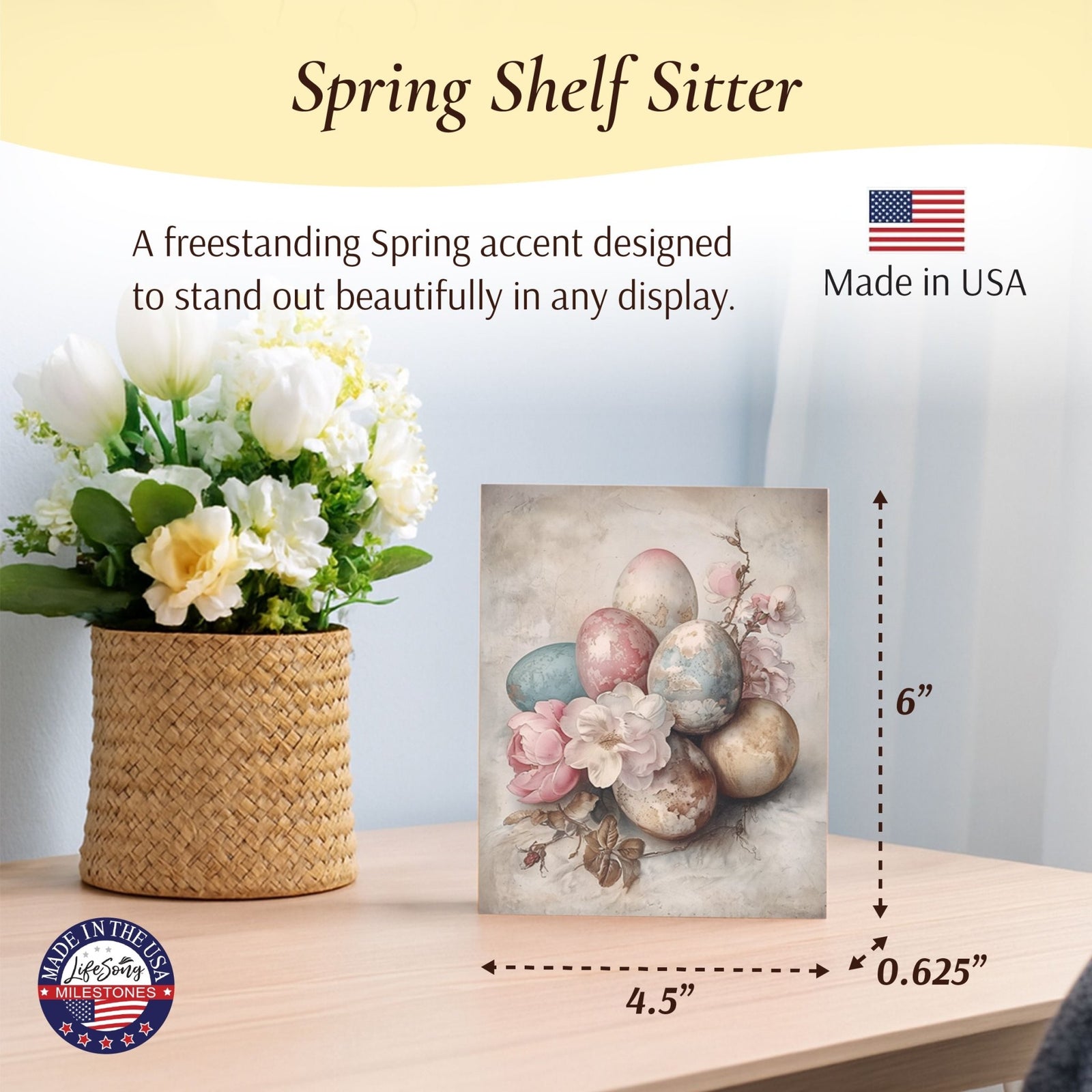 Easter Egg Shelf Sitter 4.5x6 — Handcrafted Birch Wood Spring & Easter Décor | Easter Gift for Her - LifeSong Milestones