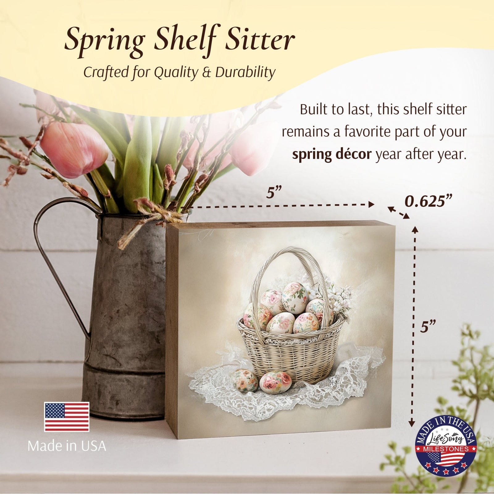 Easter Egg Shelf Sitter 5x5 — Handcrafted Birch Wood Spring Tiered Tray Décor | Easter Gift - LifeSong Milestones