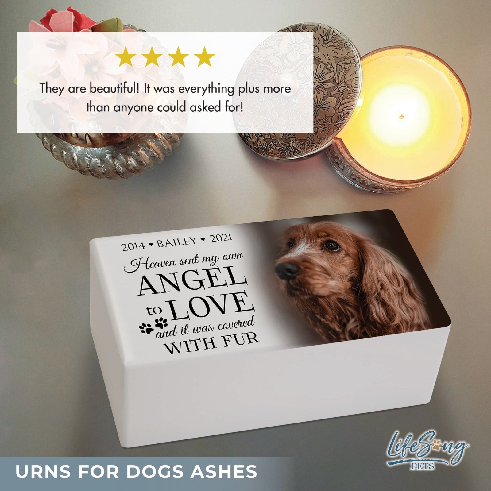 Eco - Friendly Personalized Pet Urn with Engraved Photo Memorial Box for Ashes - Heaven Sent - LifeSong Milestones