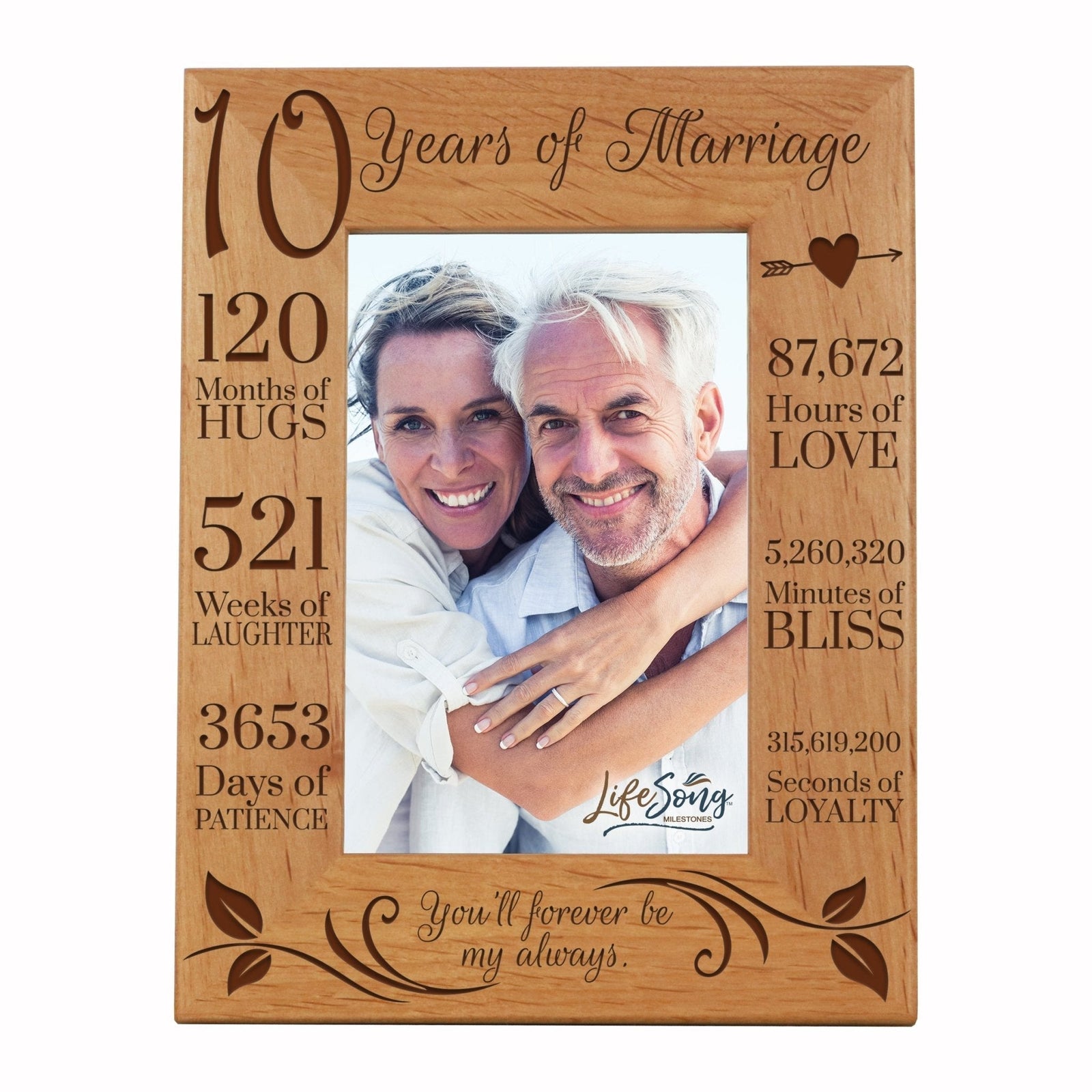 Engraved 10th Anniversary Picture Frame Gift for Couples - Forever Be My Always - LifeSong Milestones