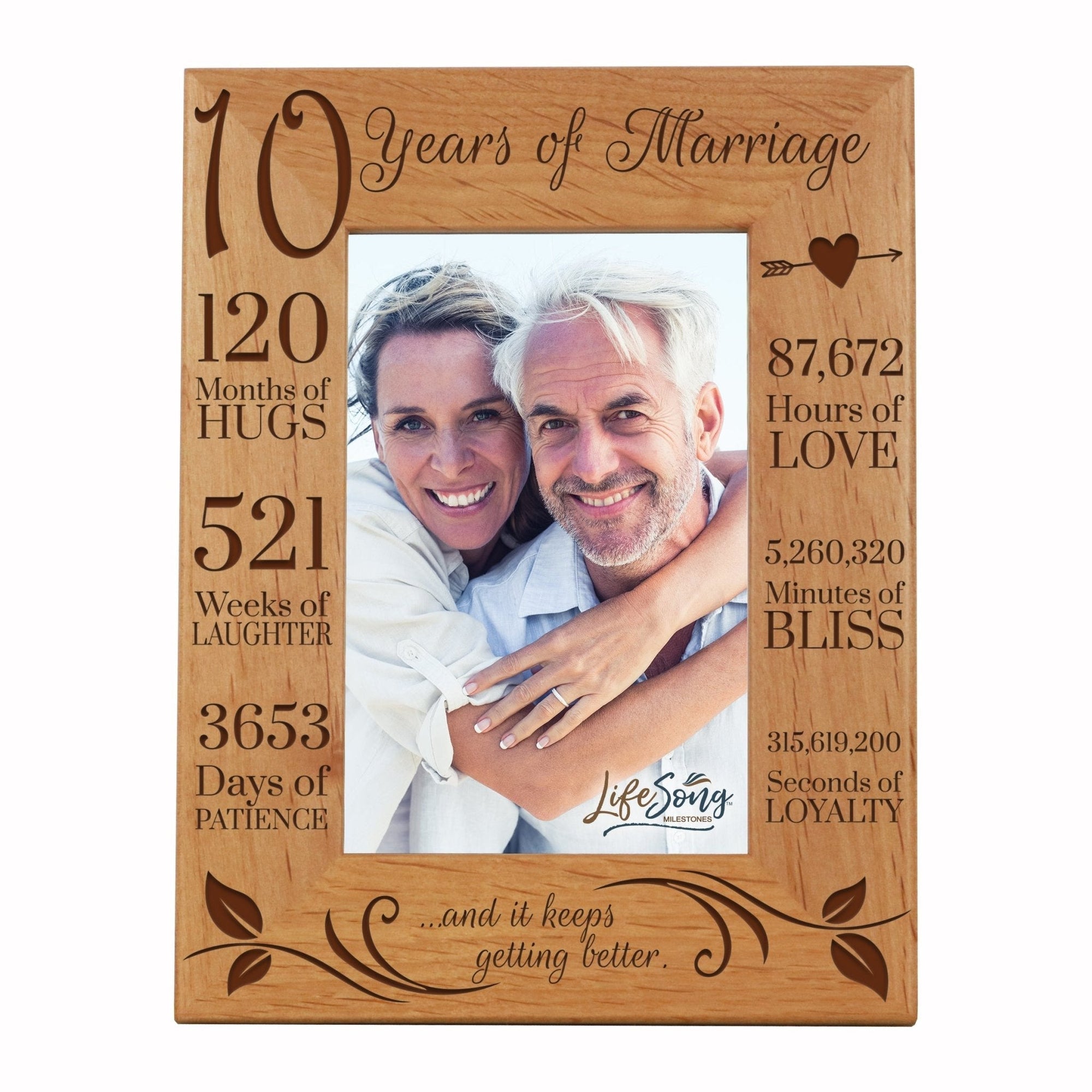 Engraved 10th Anniversary Picture Frame Gift for Couples - Keeps Getting Better - LifeSong Milestones