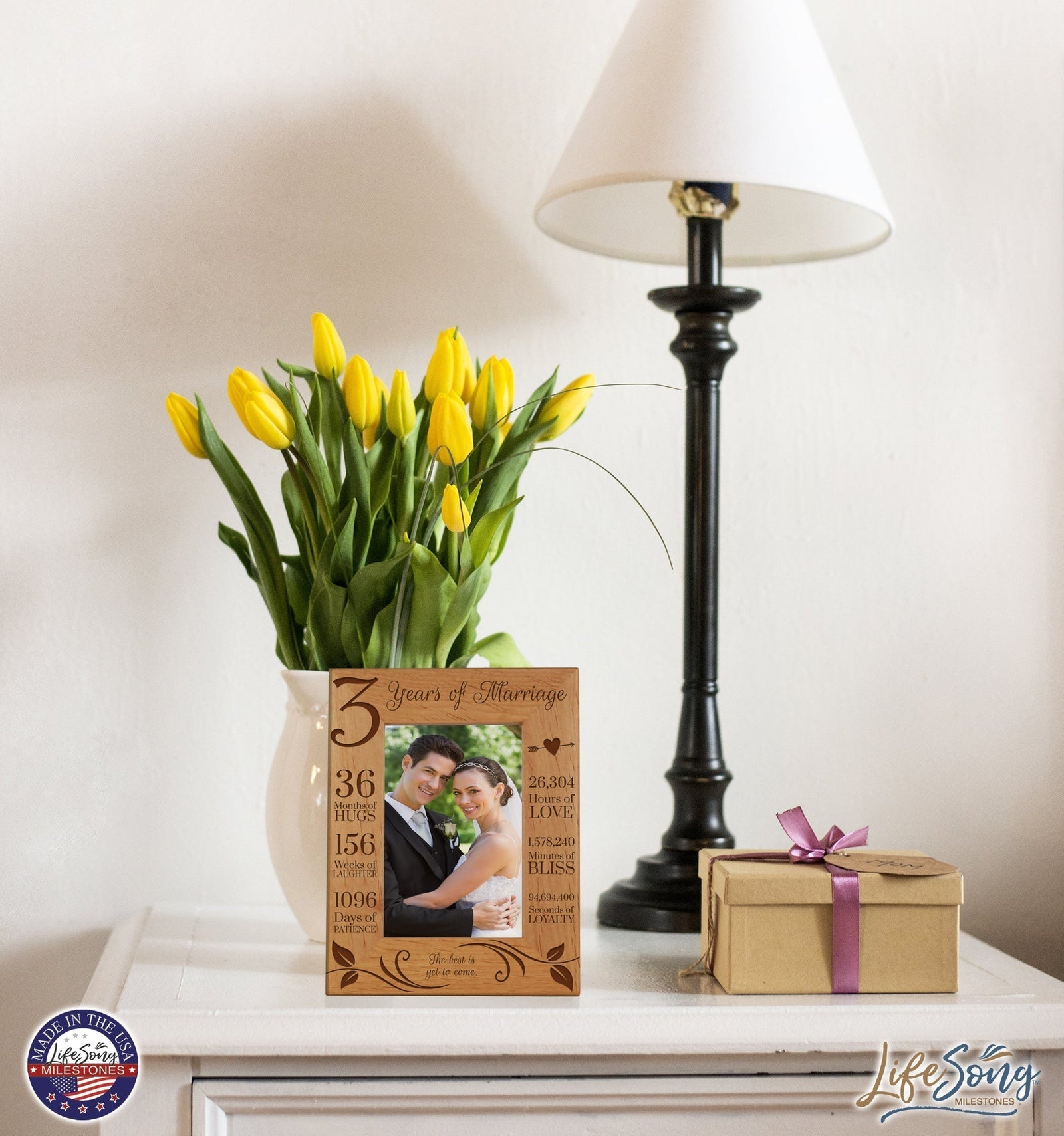 Engraved 3rd Wedding Anniversary Photo Frame Wall Decor Gift for Couples - The Best Is Yet To Come - LifeSong Milestones