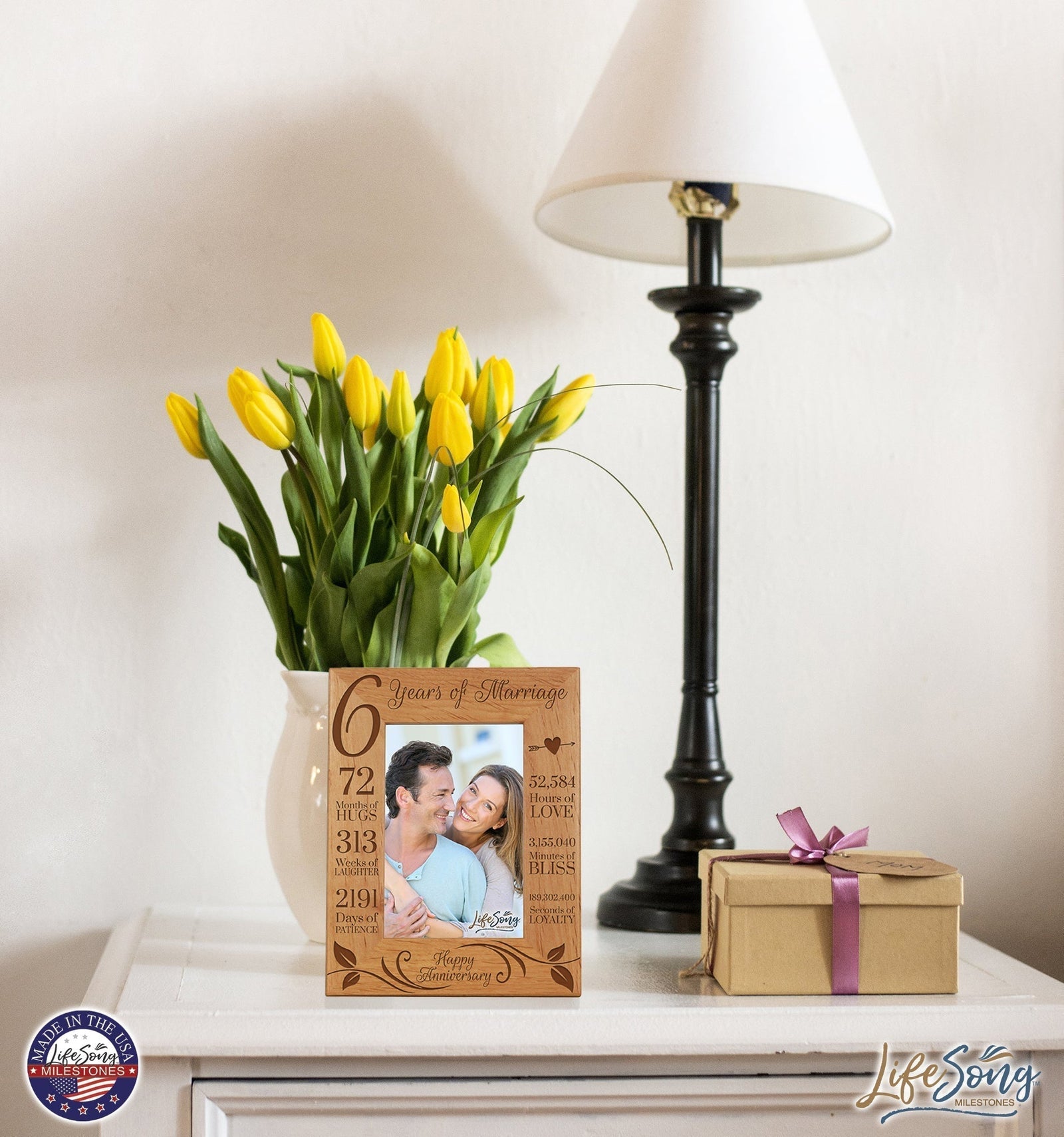 Engraved 6th Wedding Anniversary Photo Frame Wall Decor Gift for Couples - Happy Anniversary - LifeSong Milestones