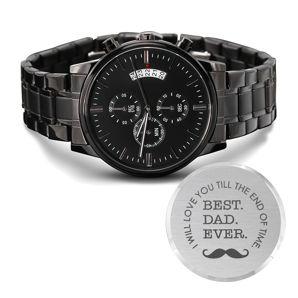 Engraved Chronograph Watch for Dad – 'Best Dad Ever' – Custom Gift for Father's Day, Birthday, Christmas - LifeSong Milestones
