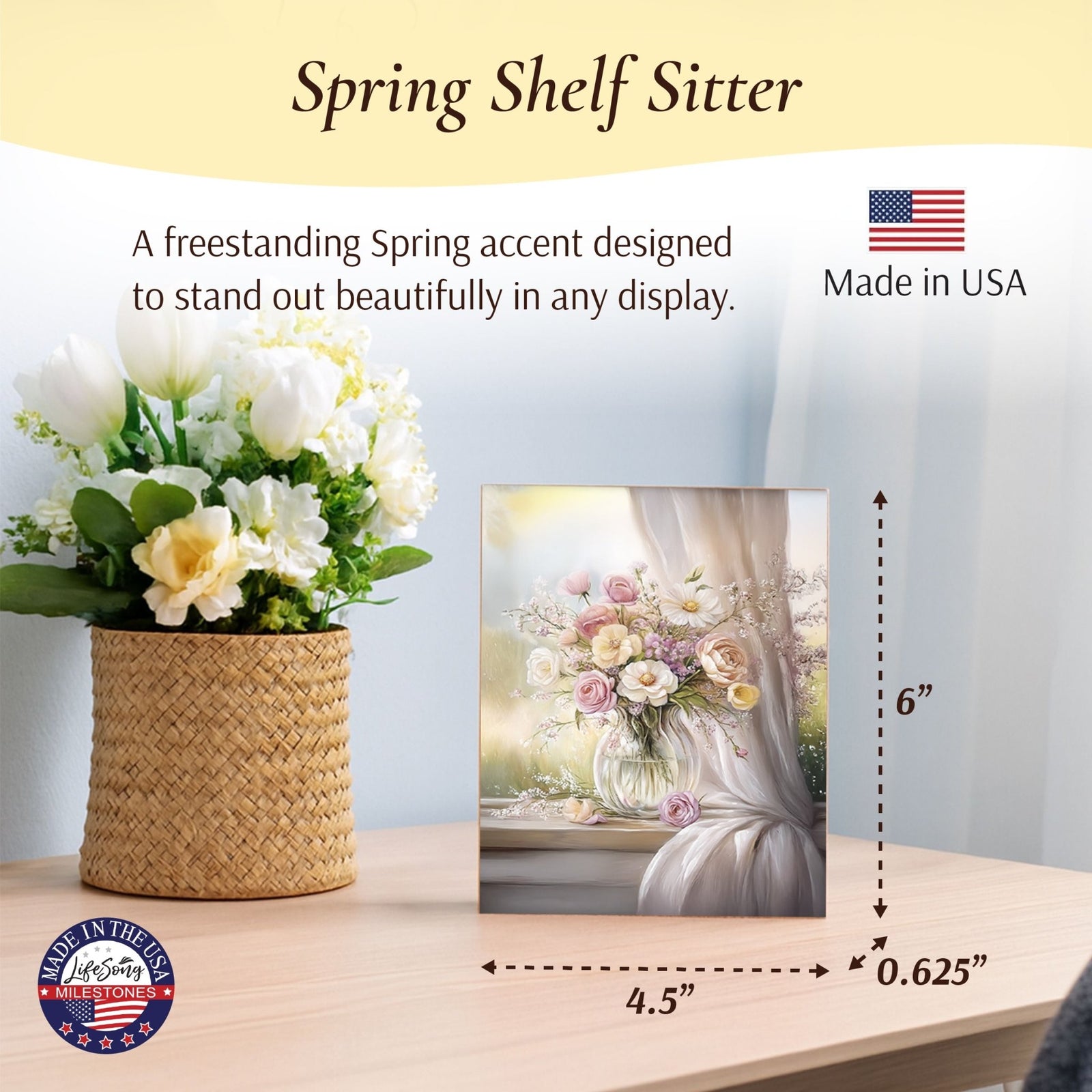 Floral Shelf Sitter — Handcrafted Birch Wood Flowers & Butterfly Décor for Mantel & Shelf | Gift for Her - LifeSong Milestones