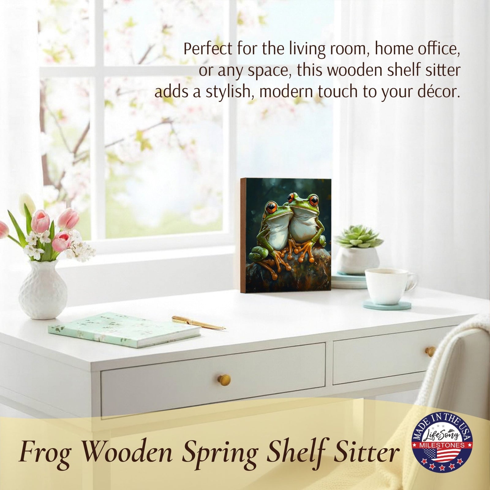 Frog Shelf Sitter for Mantel & Shelf — Handcrafted Birch Wood Nature Décor | Frog Lover Gift - LifeSong Milestones