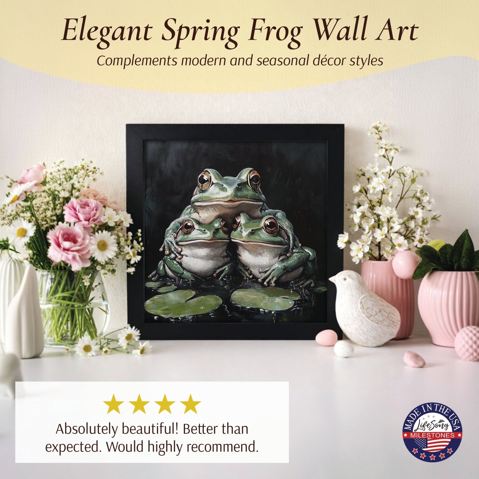 Frog Wall Art for Home — 20x20 Black Framed Wood Sign | Nature & Animal Home Décor Gift - LifeSong Milestones