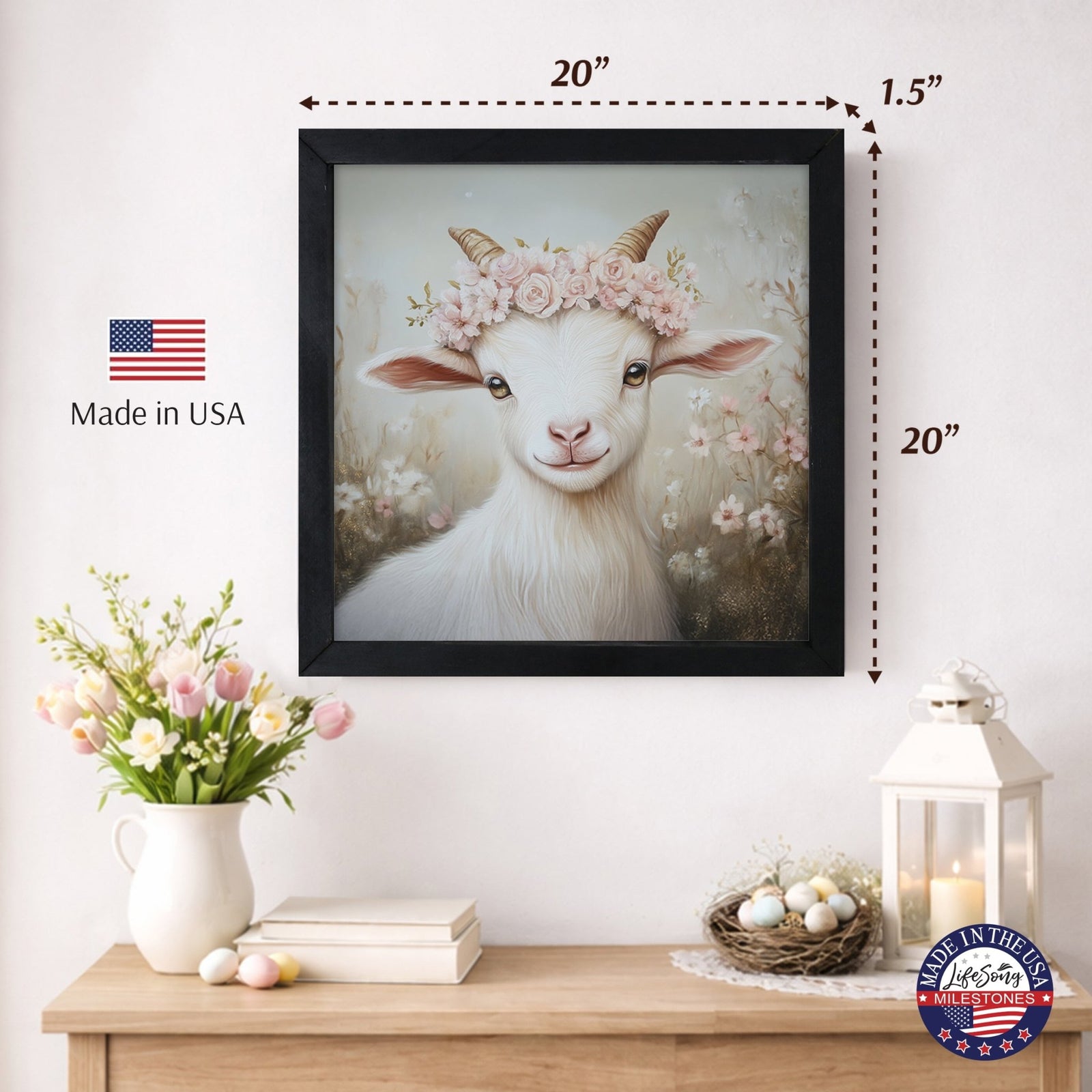 Goat Wall Art for Home — 20x20 Handcrafted Framed Wood Sign | Goat & Lamb Lover Gift - LifeSong Milestones