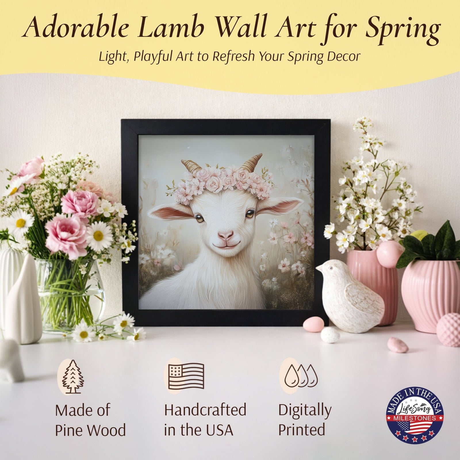 Goat Wall Art for Home — 20x20 Handcrafted Framed Wood Sign | Goat & Lamb Lover Gift - LifeSong Milestones