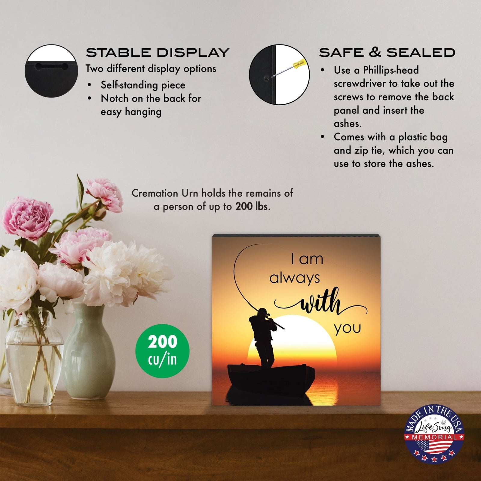 Handcrafted Funeral Urn Box – Wooden Memorial Display Box for Adult Ashes - LifeSong Milestones