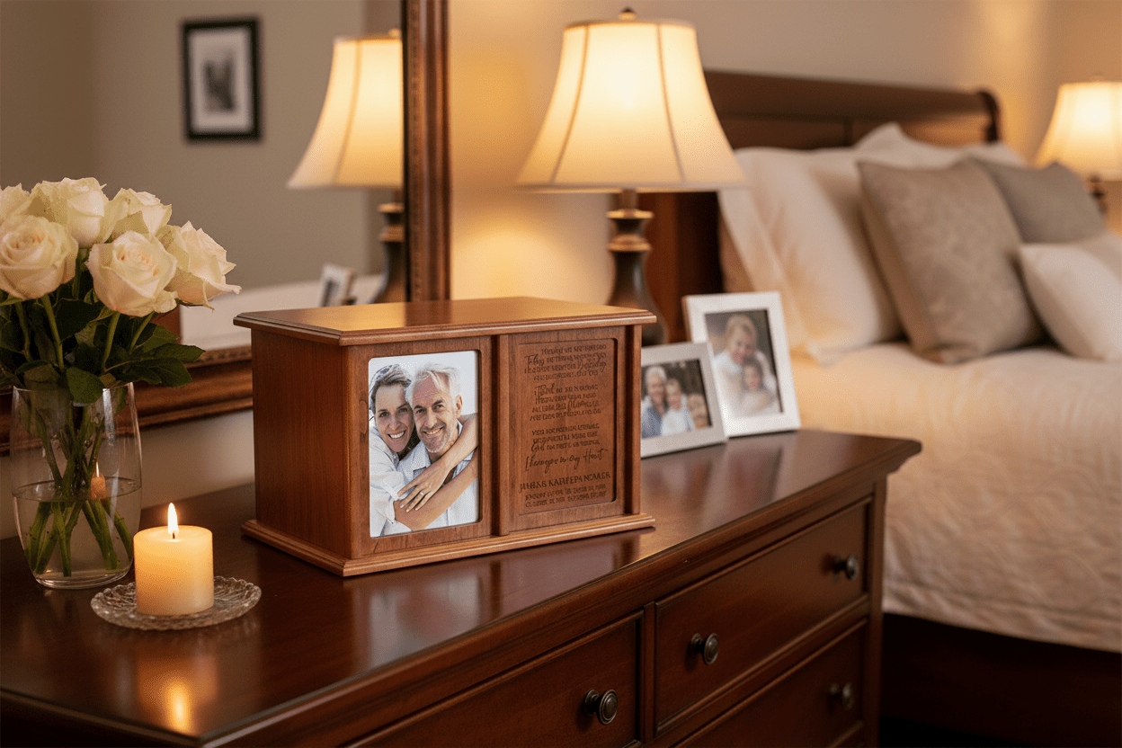 I Thought of You Companion Urn – Personalized Cherry Wood Double Cremation Urn with 5x7 Photo Frame | USA Made - LifeSong Milestones