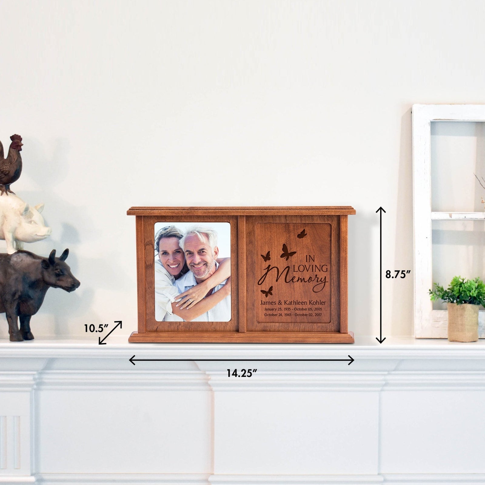 In Loving Memory Butterfly Companion Urn – Personalized Cherry Wood Double Cremation Urn with 5x7 Photo Frame | USA Made - LifeSong Milestones