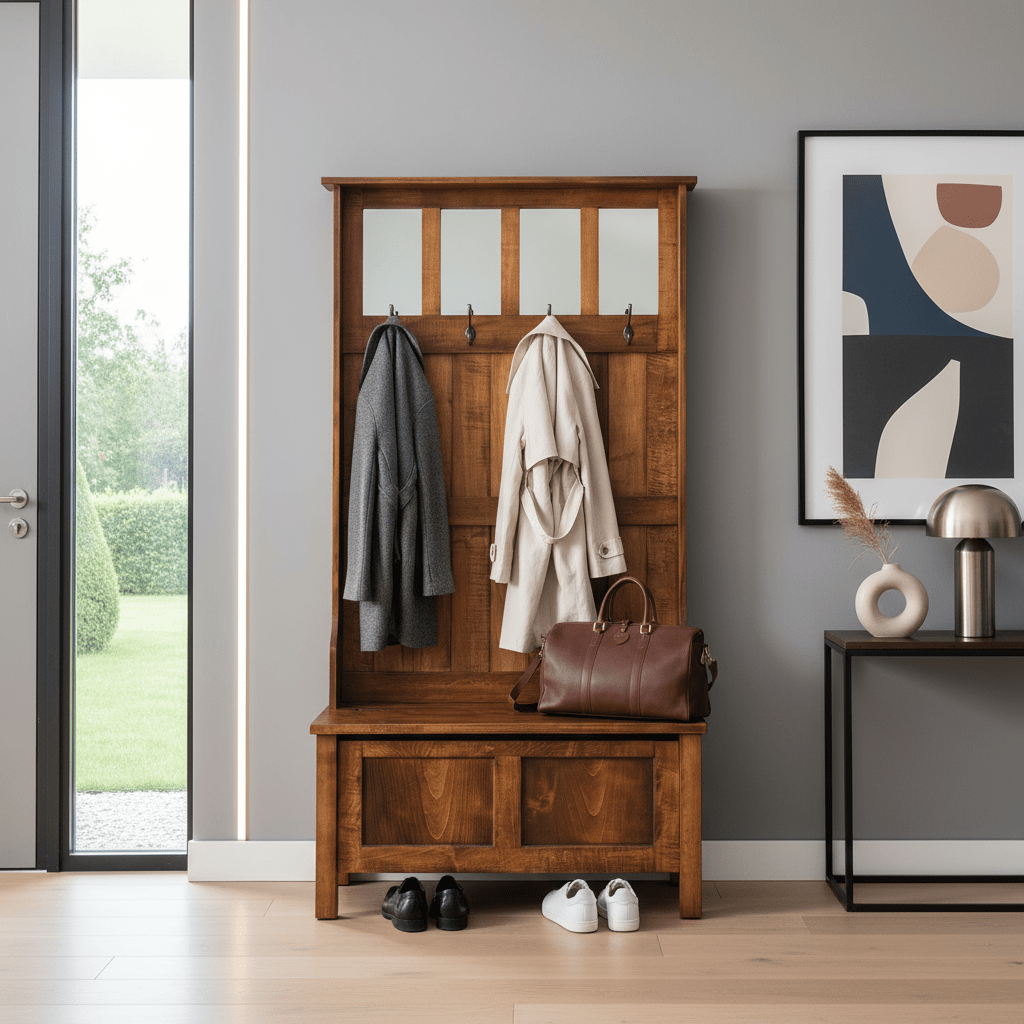 Manchester Wooden Hall Tree Bench - Entryway Organizer with Shoe Storage, Coat Rack & Seating | Handcrafted USA - LifeSong Milestones