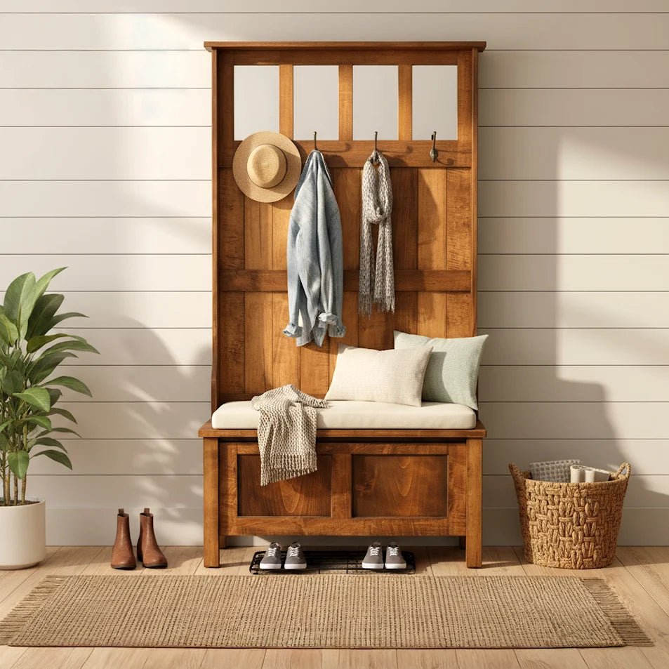 Manchester Wooden Hall Tree Bench - Entryway Organizer with Shoe Storage, Coat Rack & Seating | Handcrafted USA - LifeSong Milestones