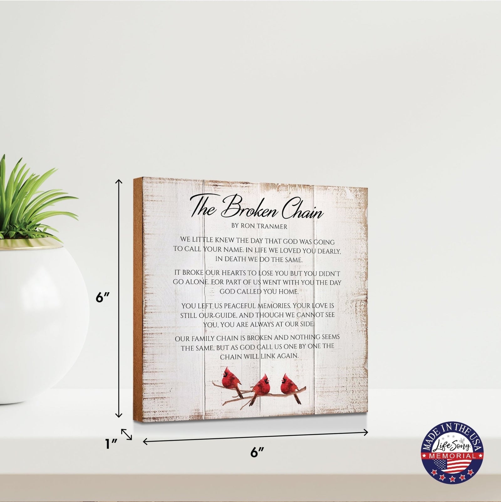 Memorial Cardinal Shelf Decor - The Broken Chain Poem | Wooden Sympathy Gift - LifeSong Milestones