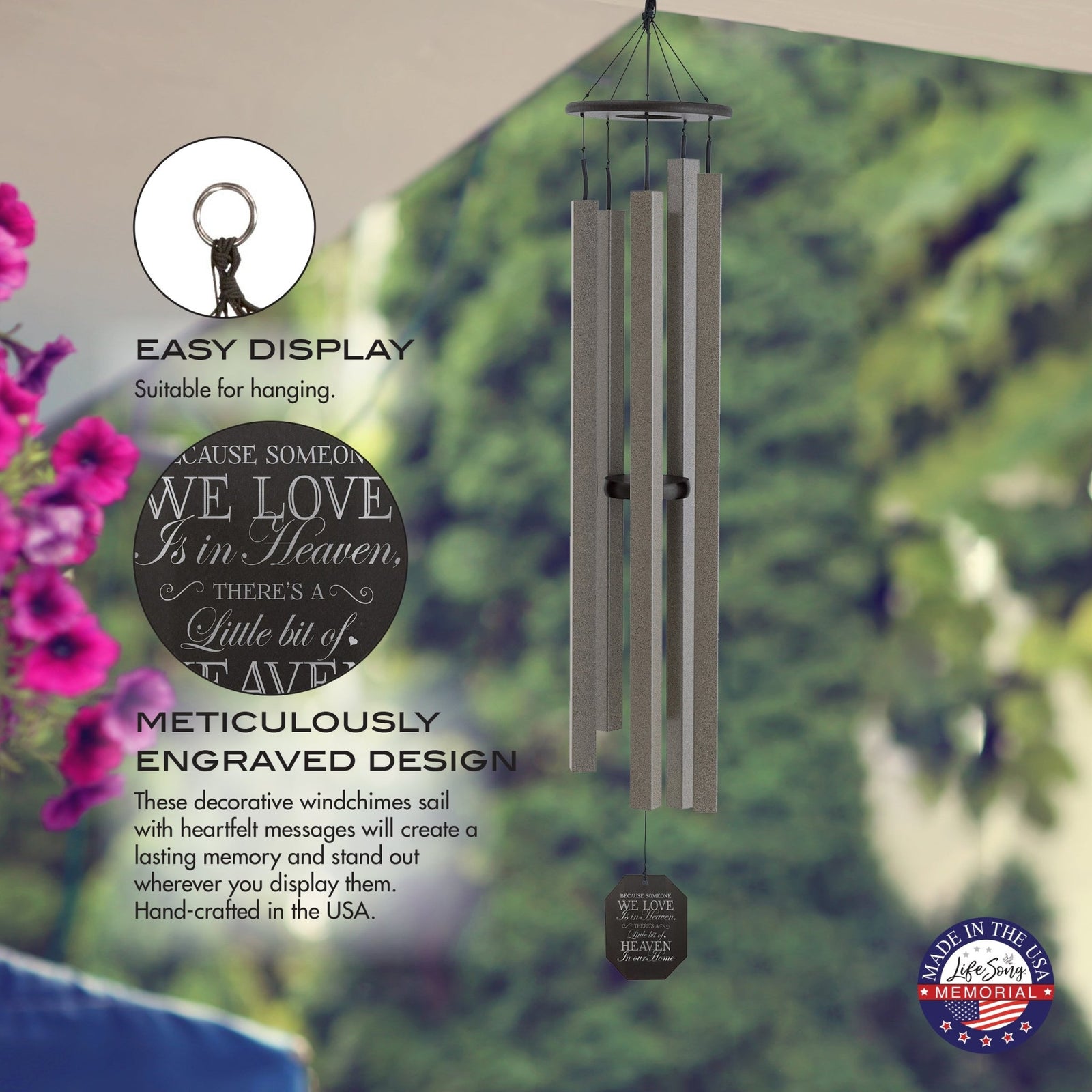 Memorial Sympathy Wind Chimes| Country Music 62" | Family Home Decor - LifeSong Milestones