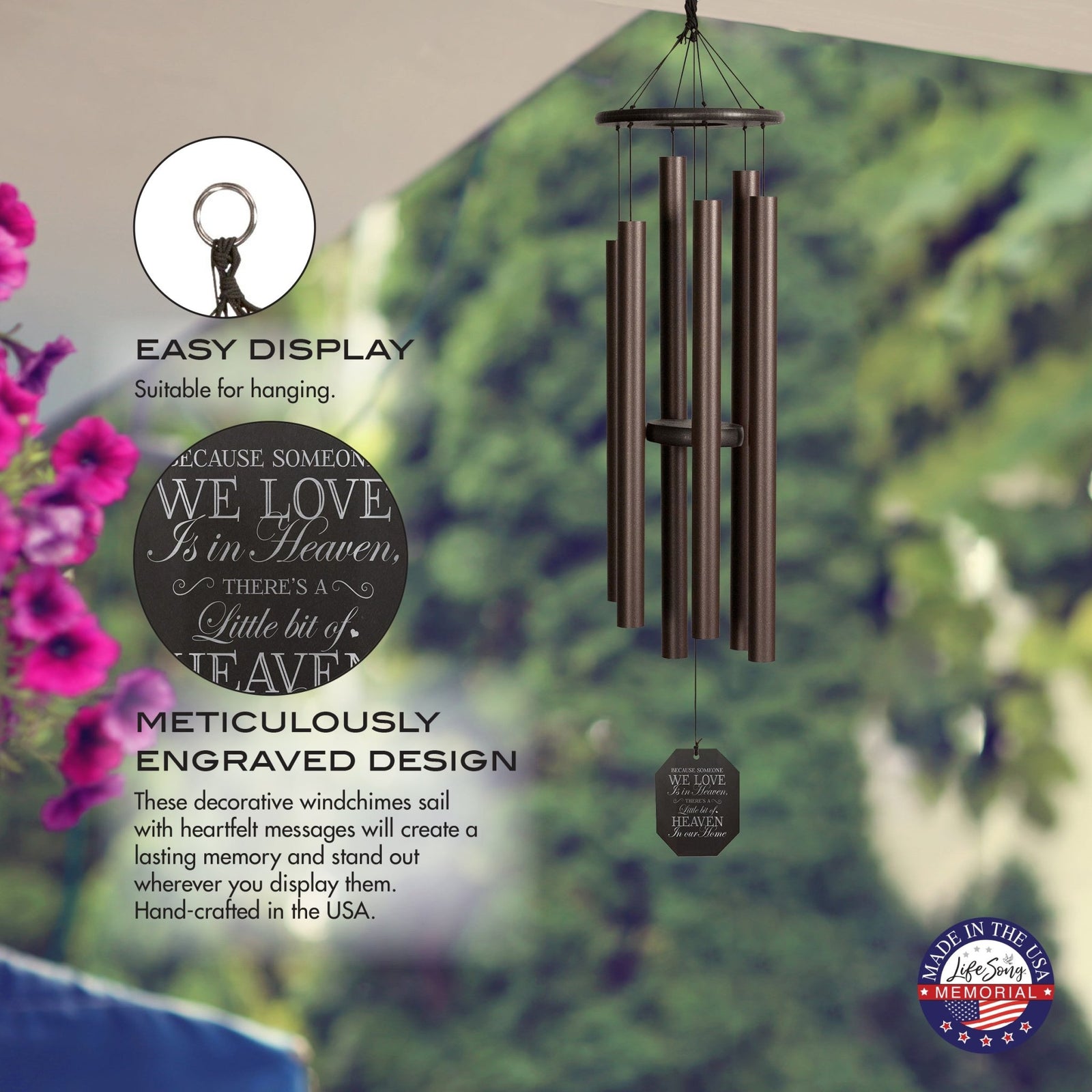 Memorial Sympathy Wind Chimes| Hummer 50" | Family Home Decor - LifeSong Milestones