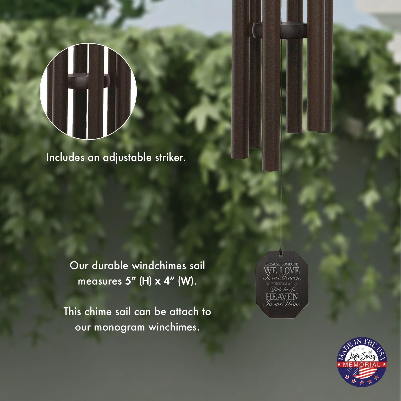 Memorial Sympathy Wind Chimes| King Davids Harp 41" | Family Home Decor - LifeSong Milestones