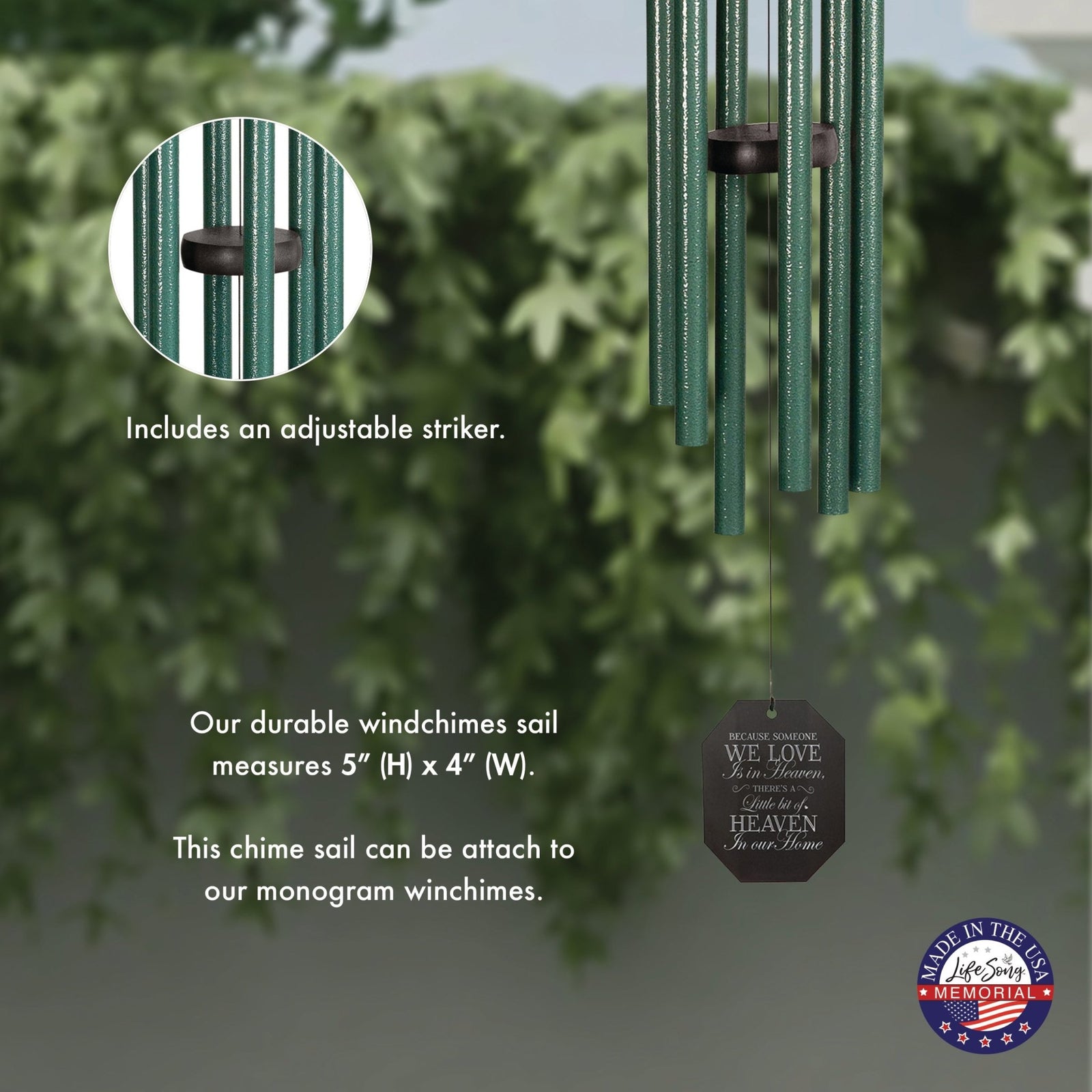 Memorial Sympathy Wind Chimes| Tranquil Rain 41" | Family Home Decor - LifeSong Milestones