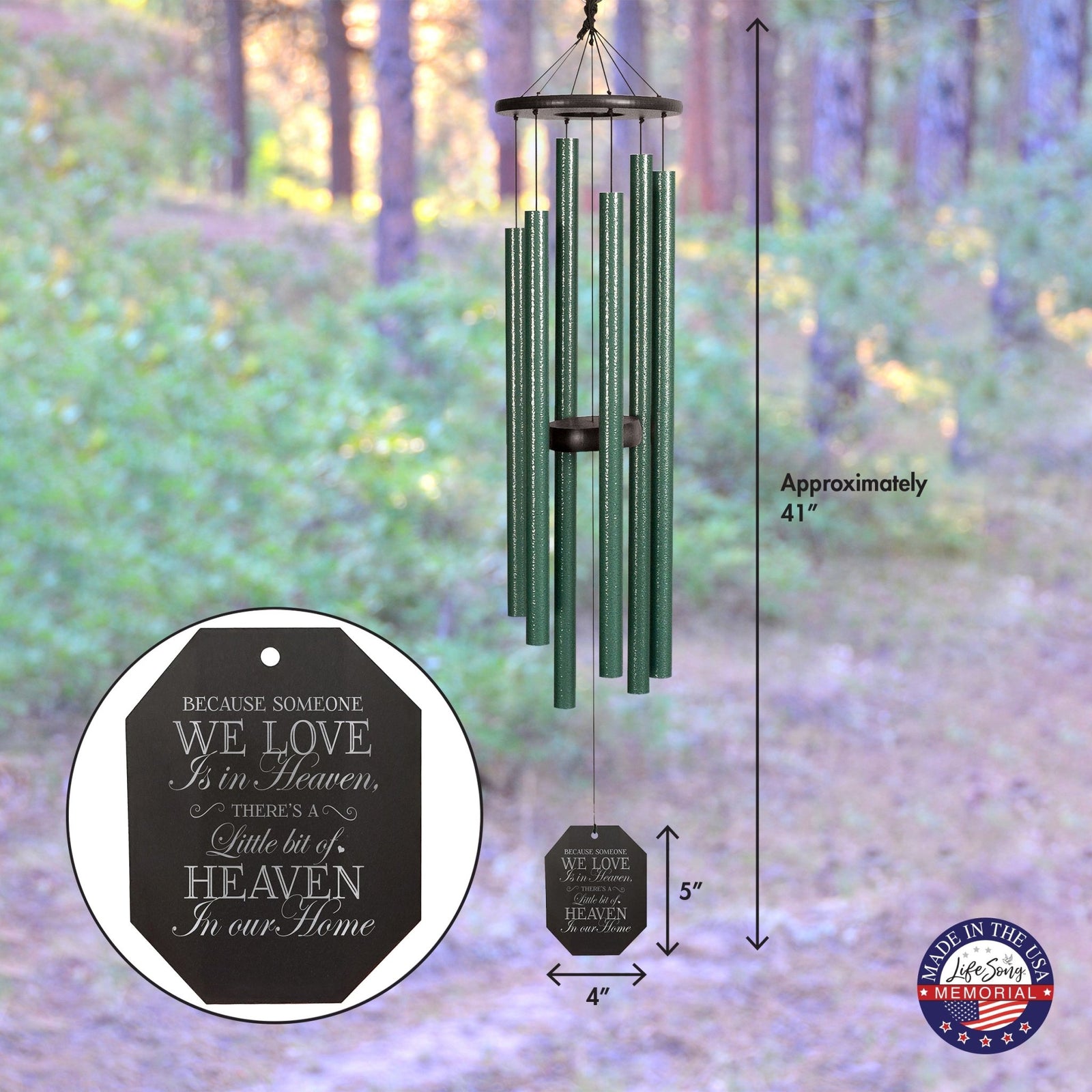 Memorial Sympathy Wind Chimes| Tranquil Rain 41" | Family Home Decor - LifeSong Milestones
