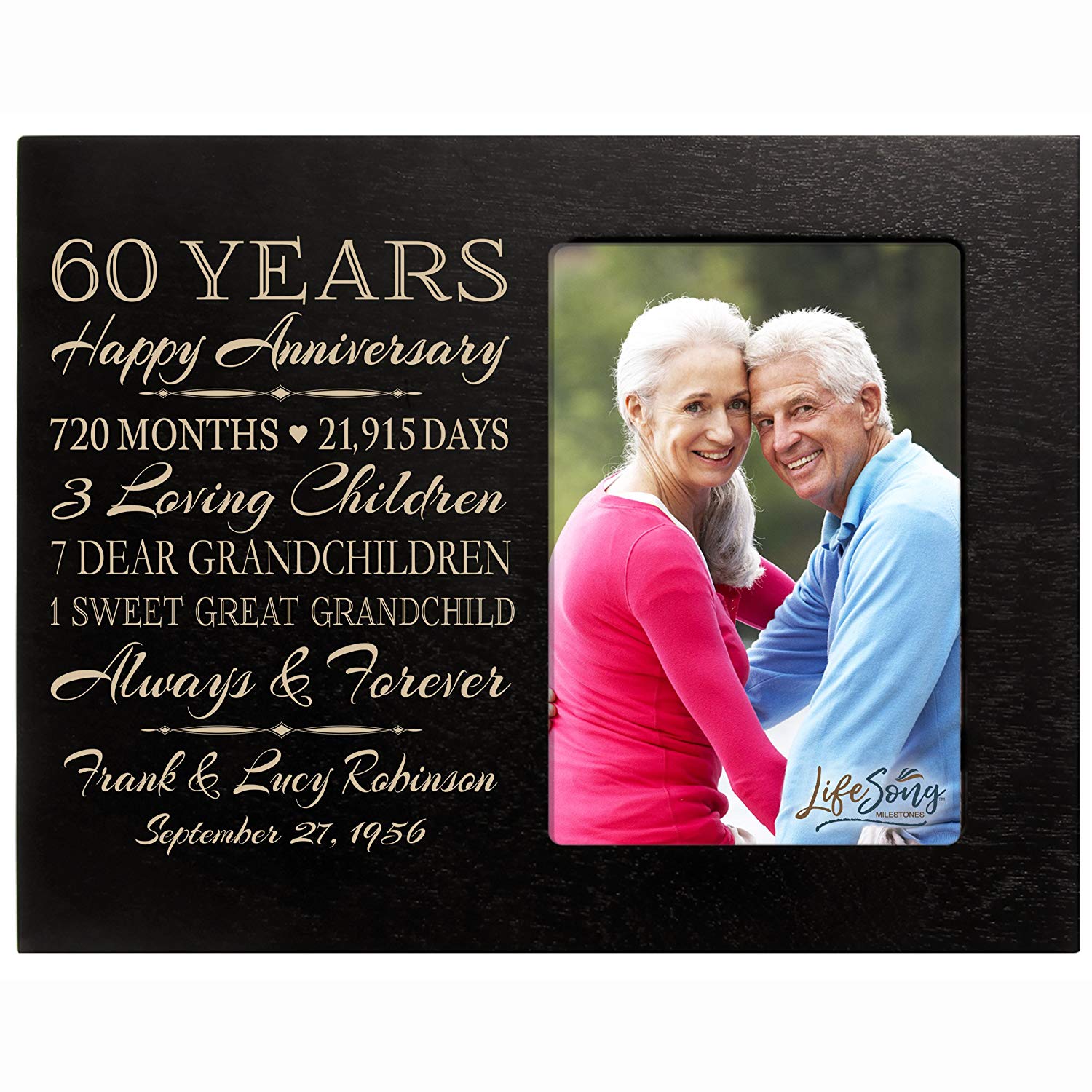 Personalized 60th Wedding Anniversary Picture Frame Gifts for Couples - Always and Forever - LifeSong Milestones