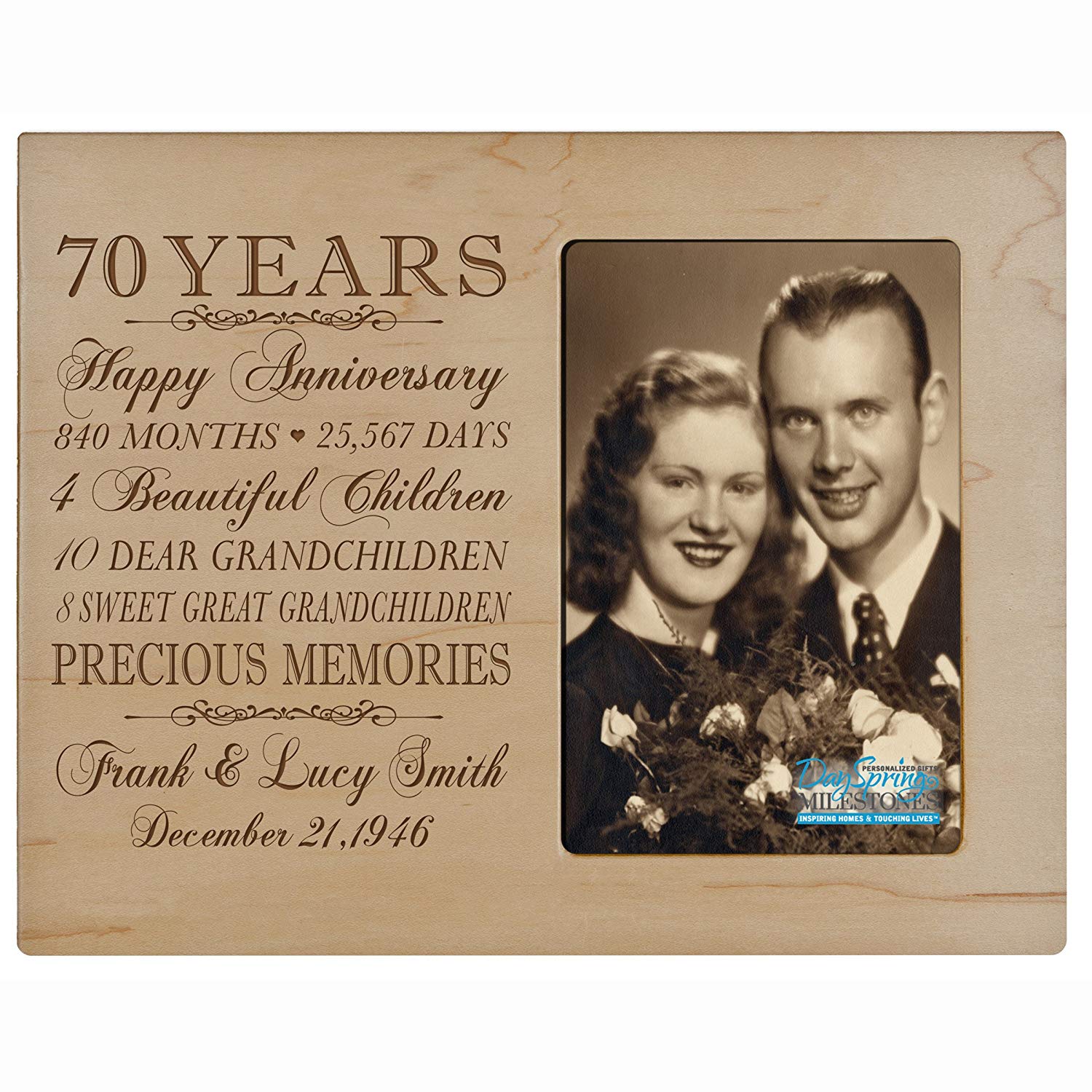 Personalized 70th Wedding Anniversary Picture Frame Gifts for Couples - Precious Memories - LifeSong Milestones