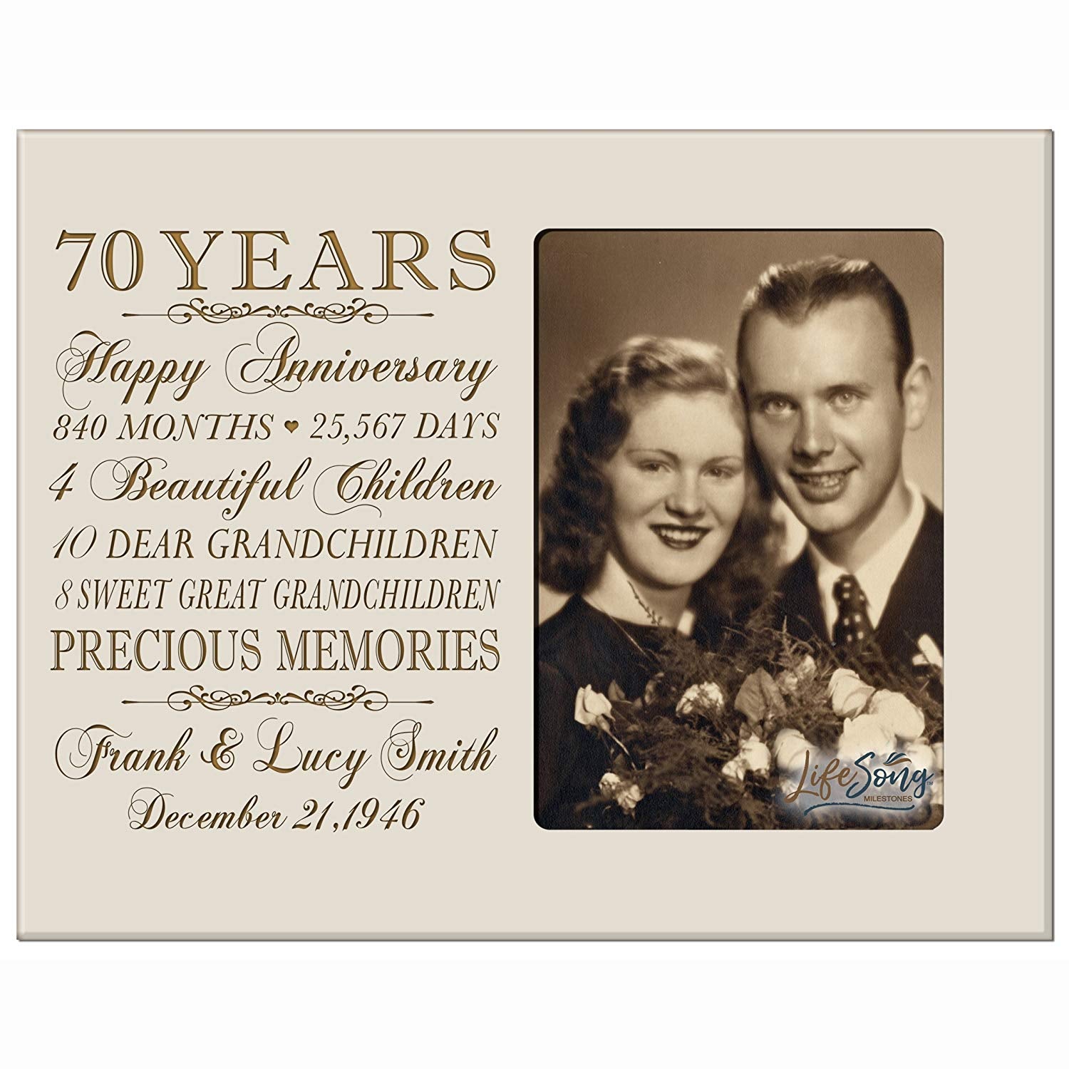 Personalized 70th Wedding Anniversary Picture Frame Gifts for Couples - Precious Memories - LifeSong Milestones