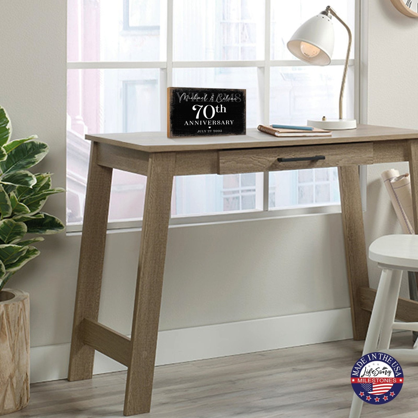 Personalized 70th Wedding Anniversary Wooden Shelf Décor and Tabletop Signs Gifts for Couples - LifeSong Milestones