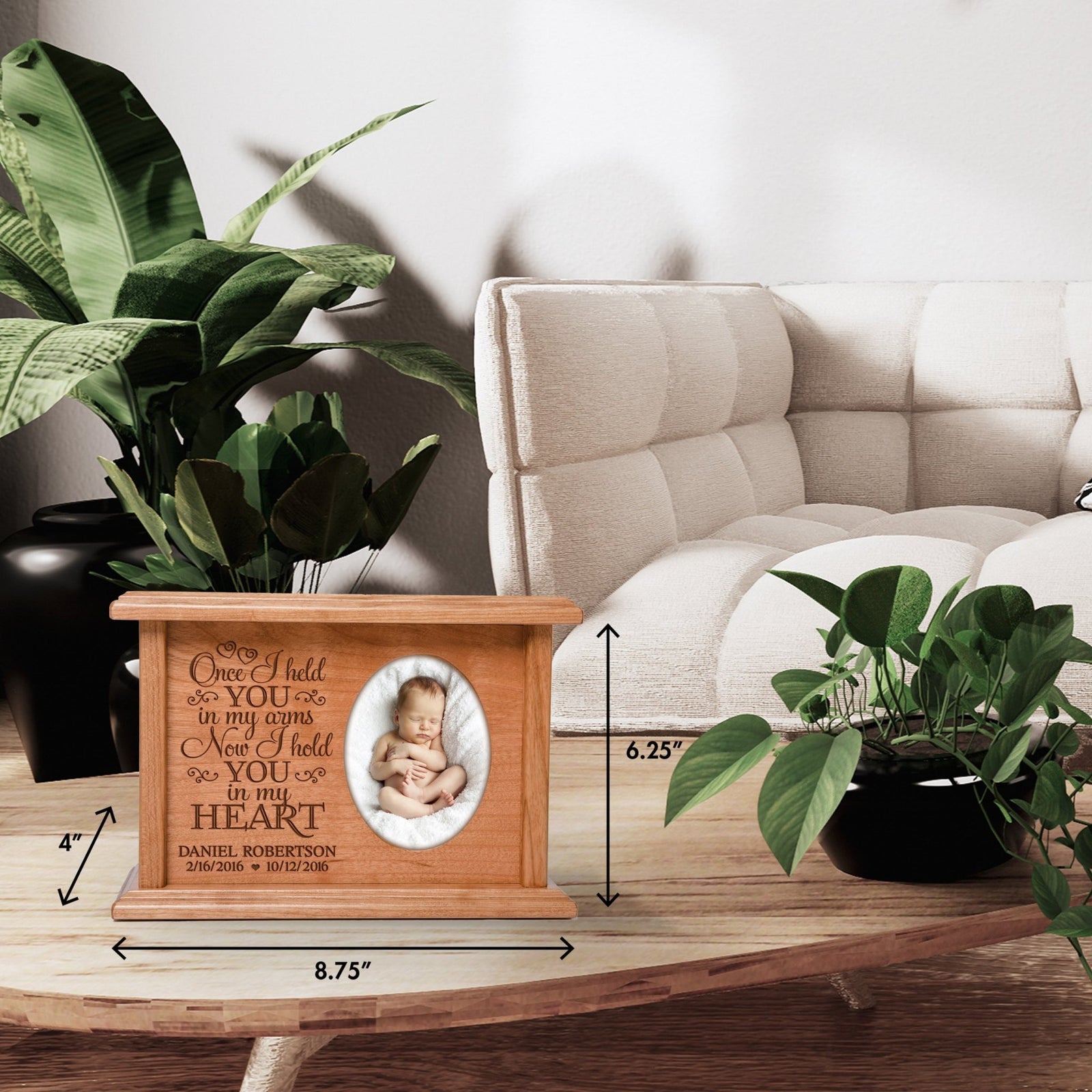 Personalized Baby Cremation Urn with Photo Frame – "Once I Held You" | Cherry Wood - LifeSong Milestones