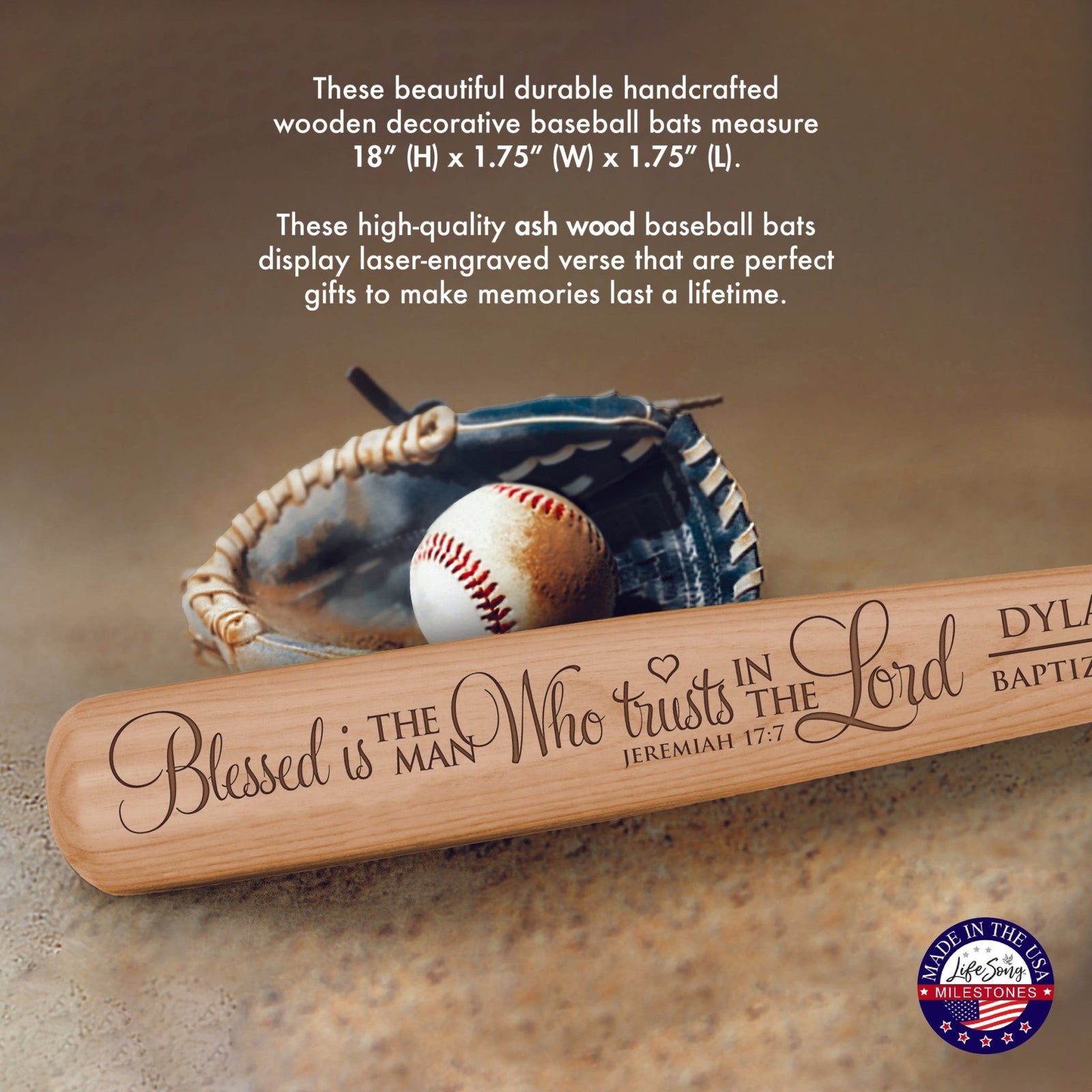 Personalized Baseball Bat Baptism Gifts For Boys - Blessed is the Man - LifeSong Milestones