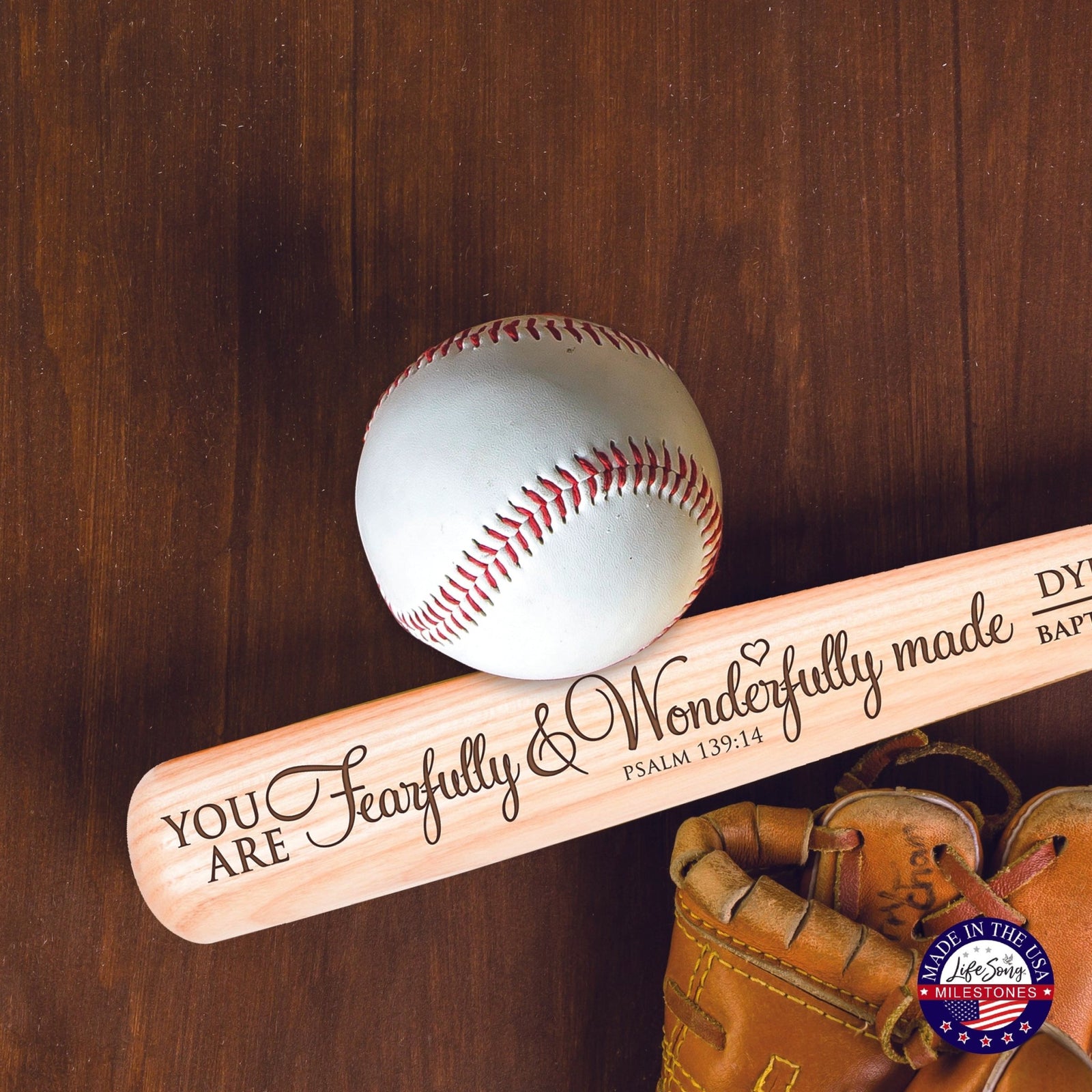 Personalized Baseball Bat Baptism Gifts For Boys - Fearfully and Wonderfully - LifeSong Milestones